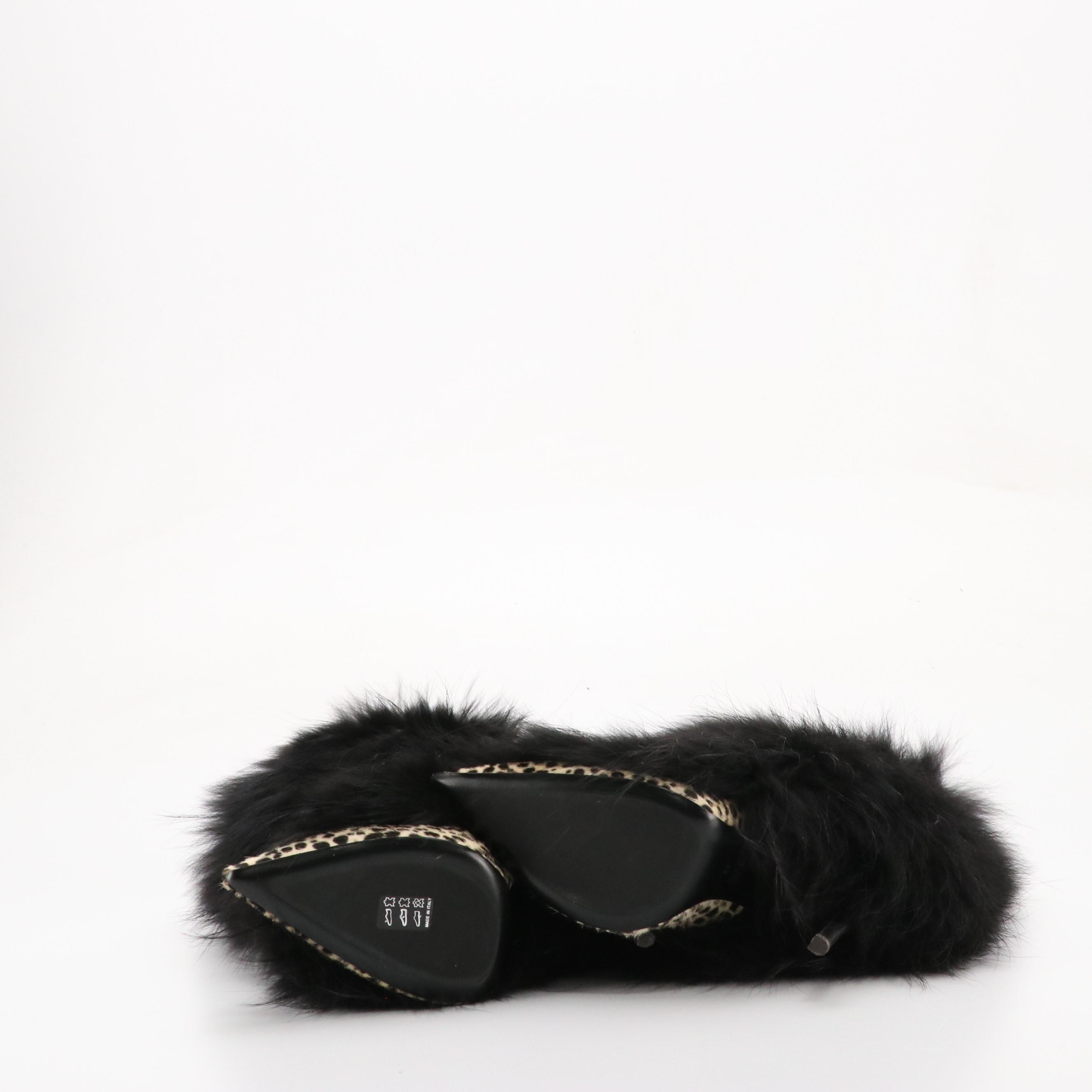 Giuseppe Zanotti Tina Stiletto Booties in Black Sheepskin and Printed Pony Hair