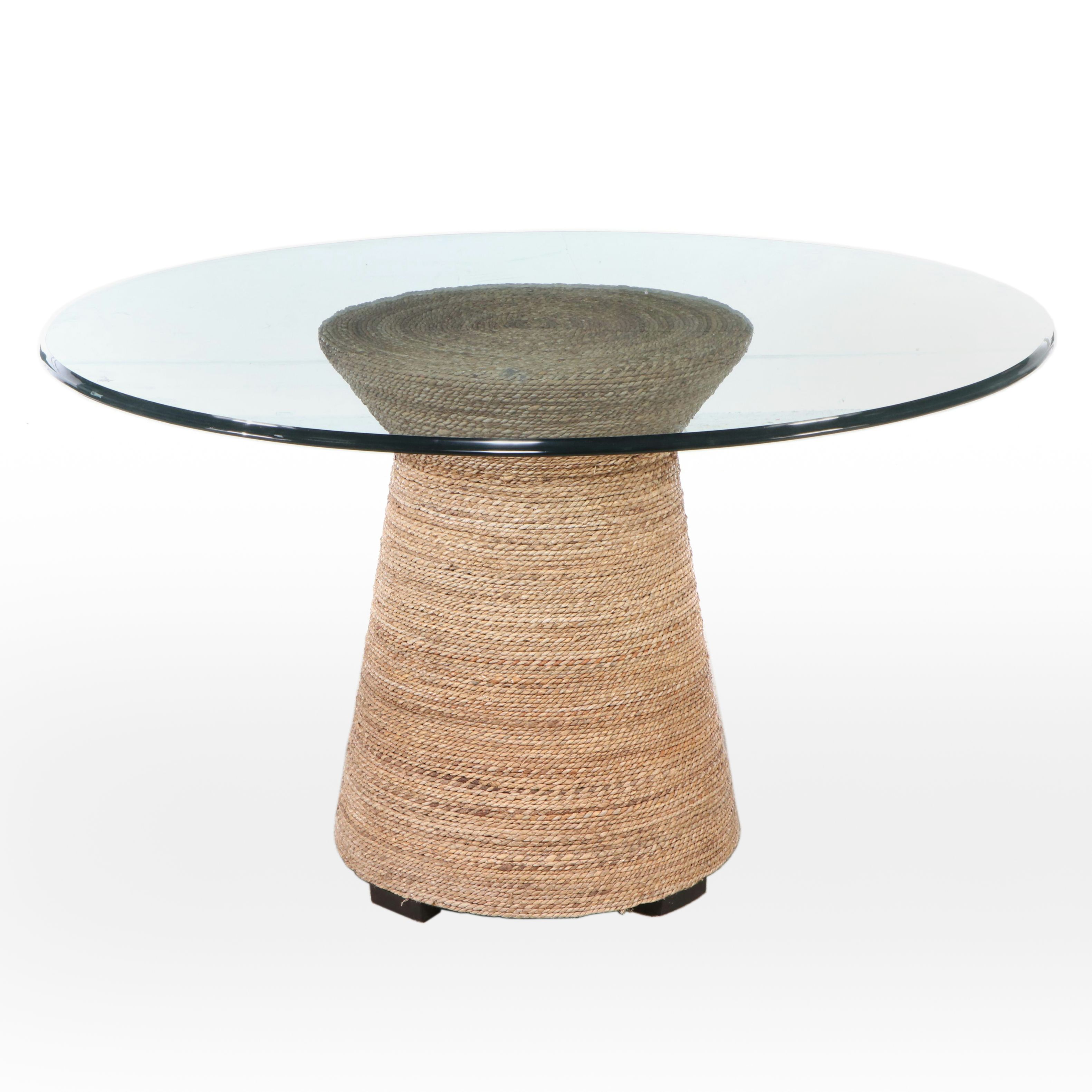 Glass Top Rope-Wrapped Pedestal Dining Table
