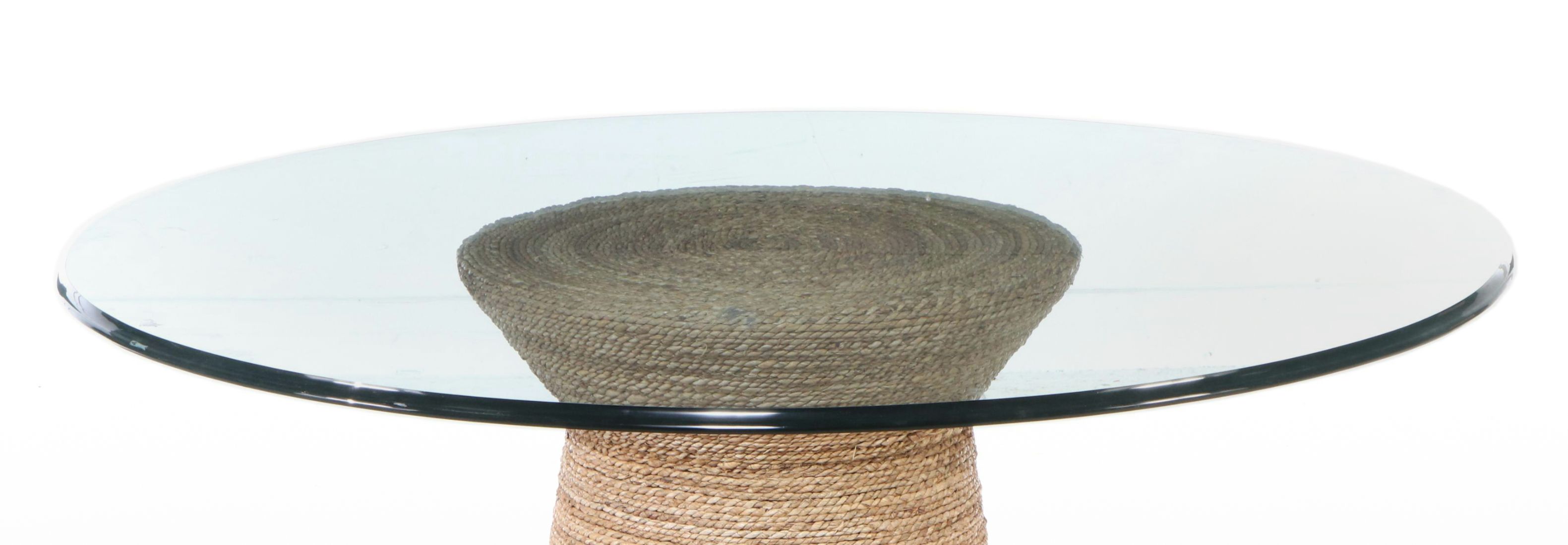 Glass Top Rope-Wrapped Pedestal Dining Table