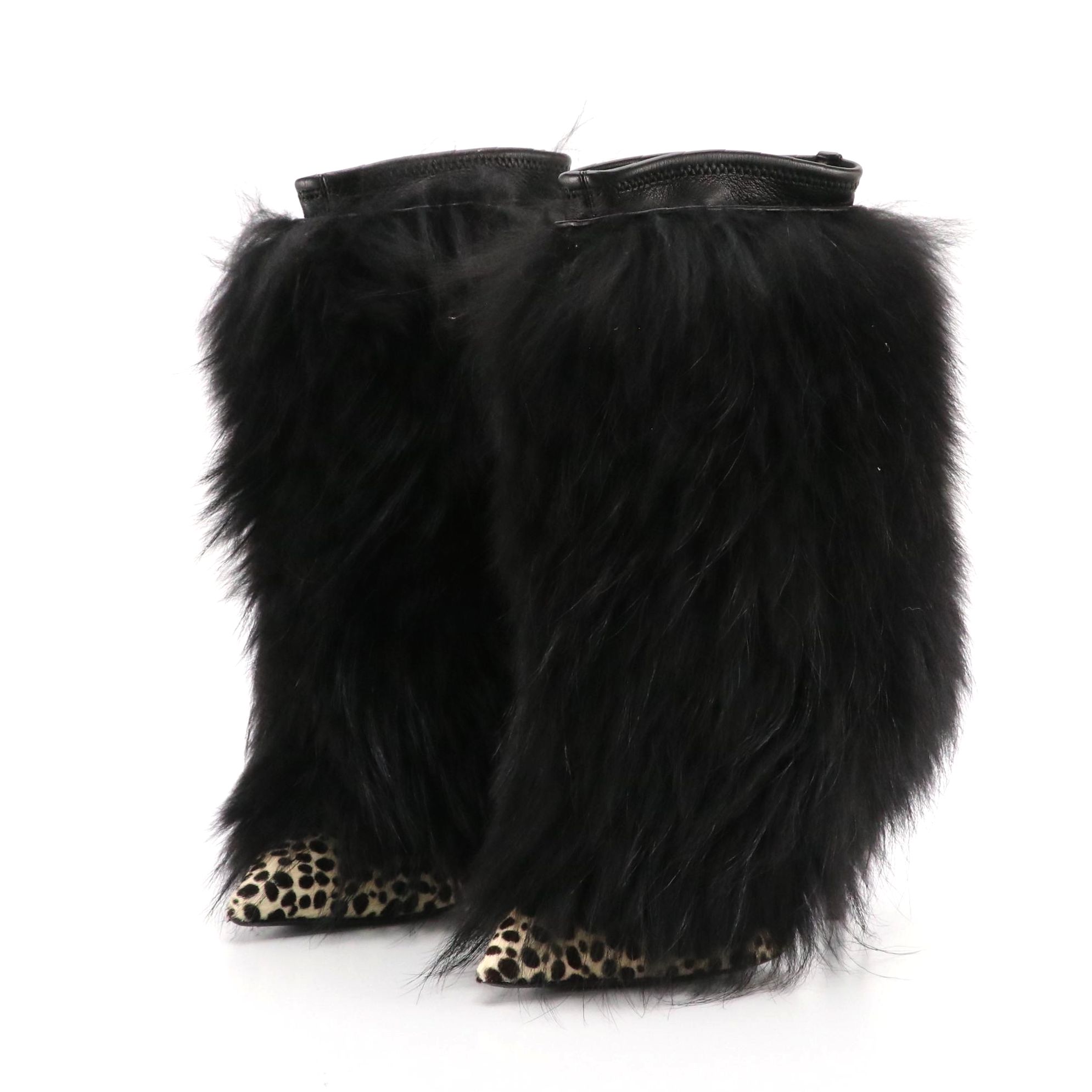 Giuseppe Zanotti Tina Stiletto Booties in Black Sheepskin and Printed Pony Hair