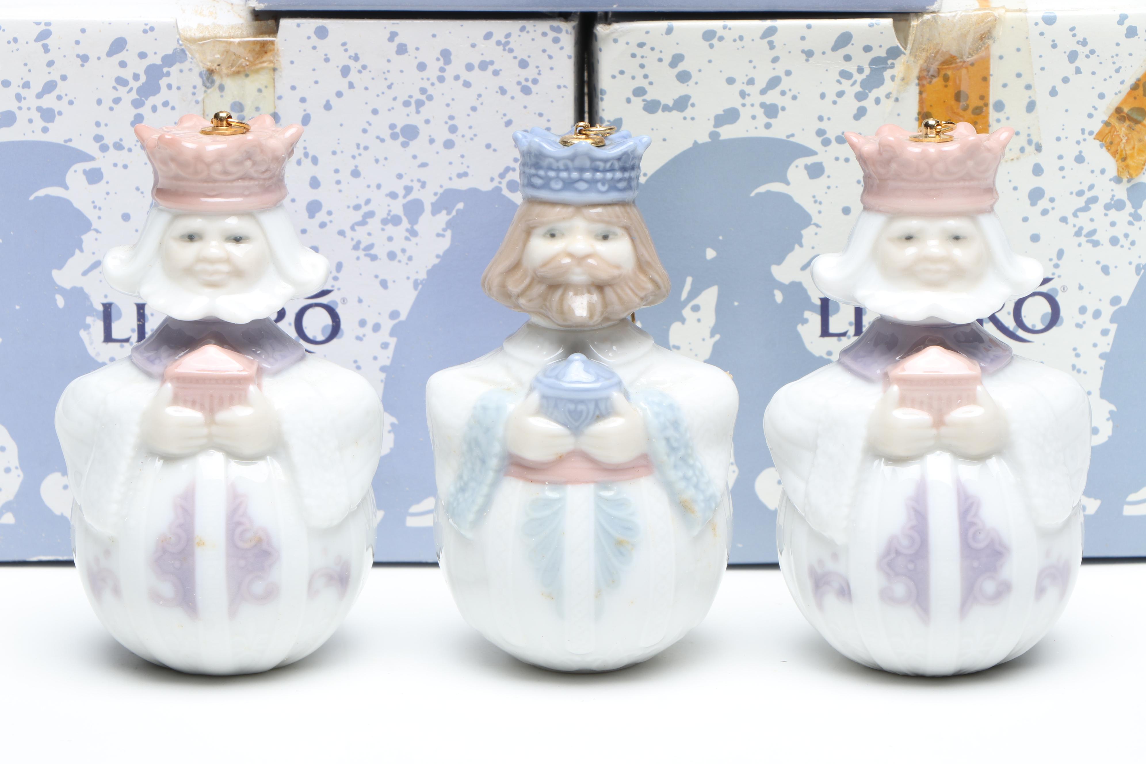 Lladró "King Melchor" and "King Gaspar" Porcelain Ornaments