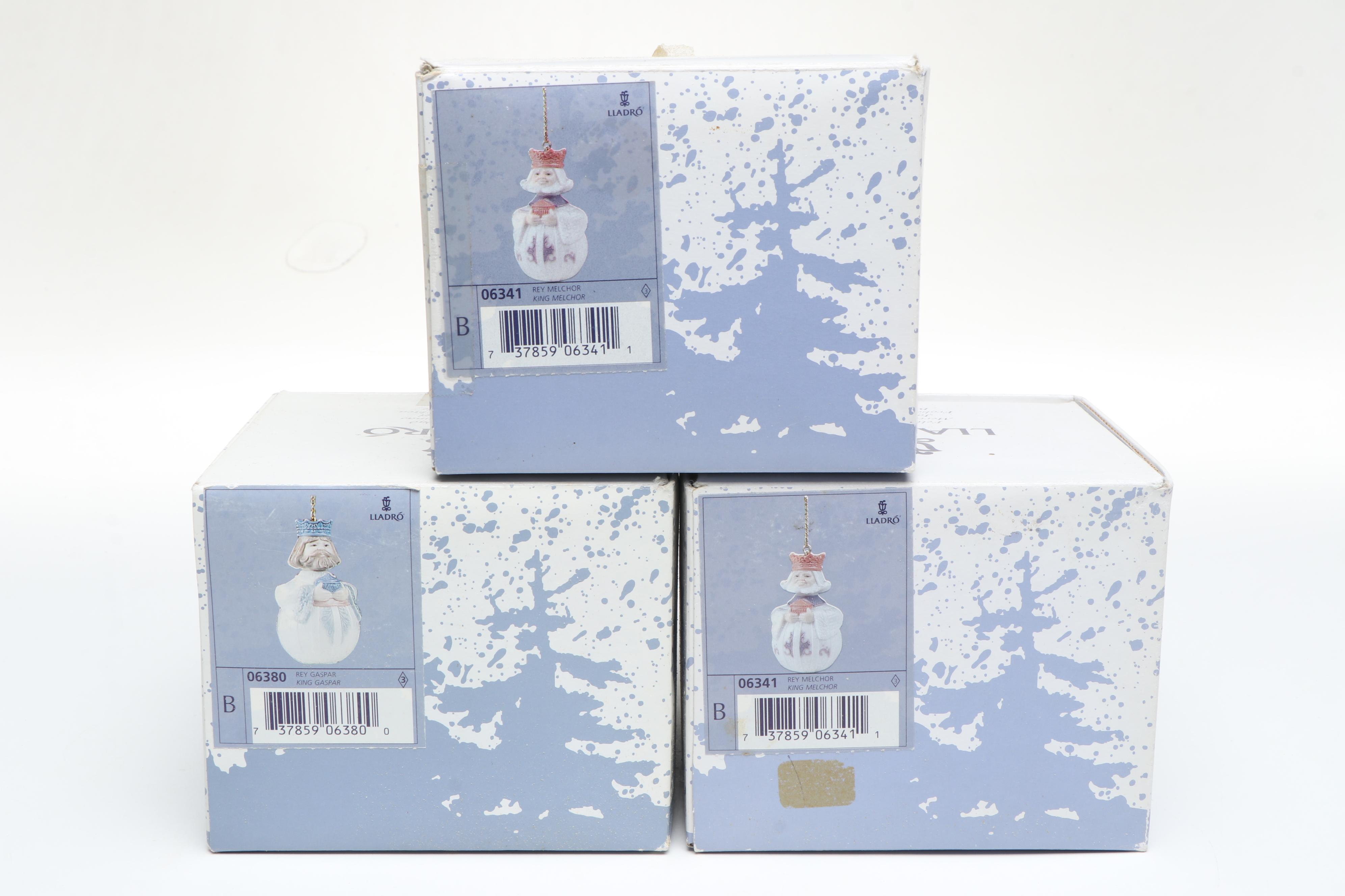 Lladró "King Melchor" and "King Gaspar" Porcelain Ornaments