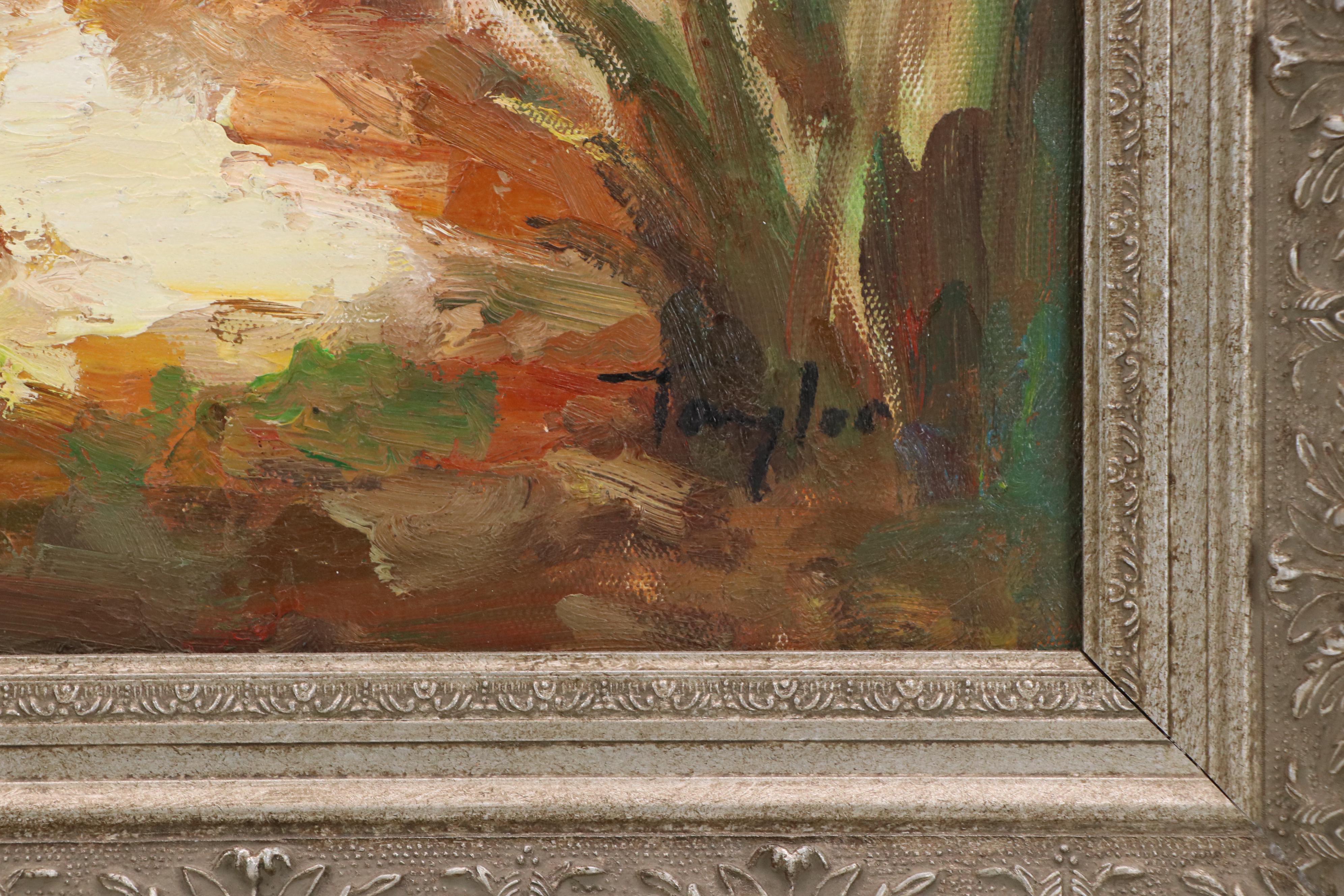 Taylor Impressionist Style Oil Painting of Mediterranean Courtyard