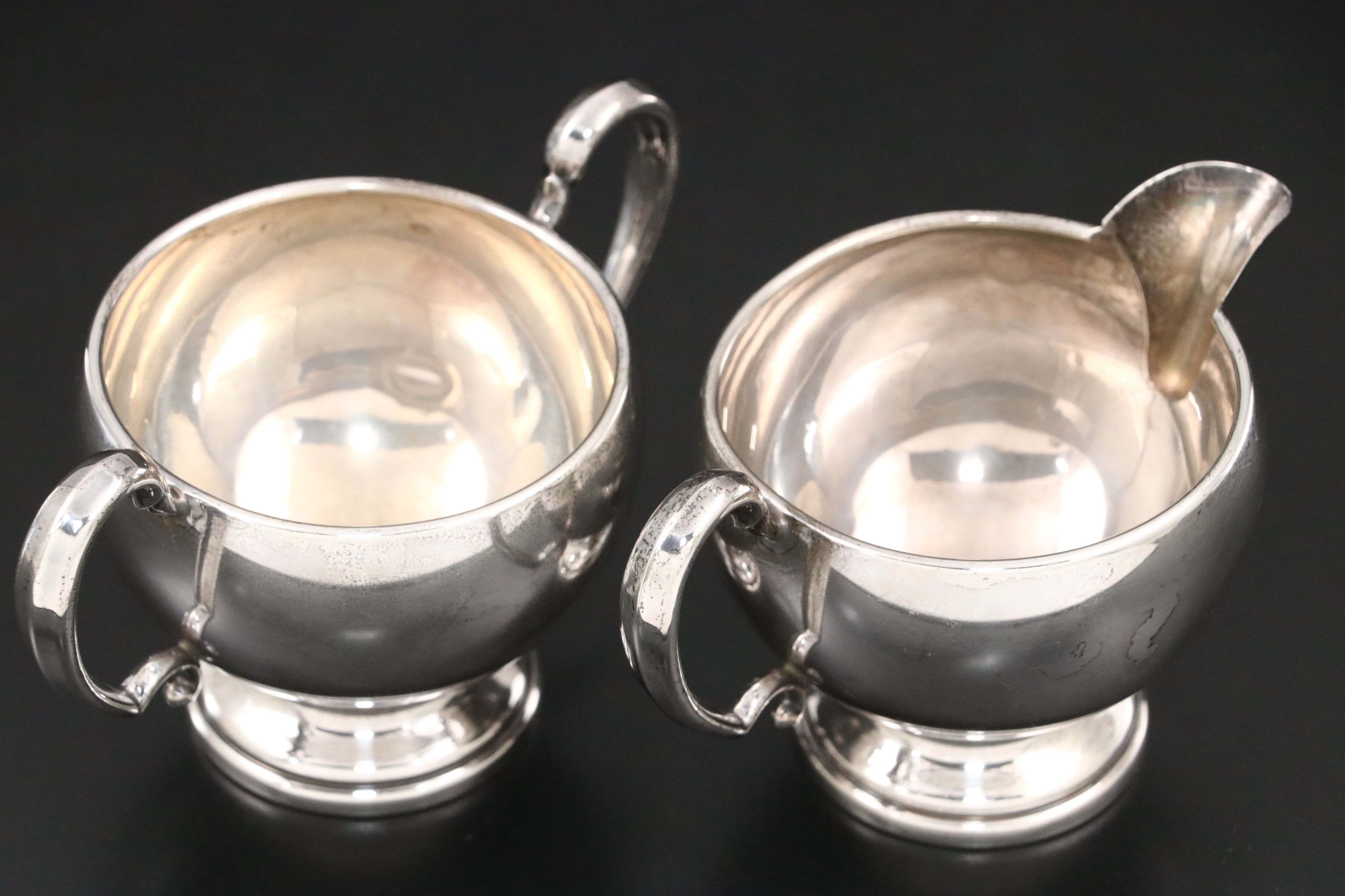 Hunt Silver Co. Sterling Creamer and Sugar with Webster Etched Glass Bowl