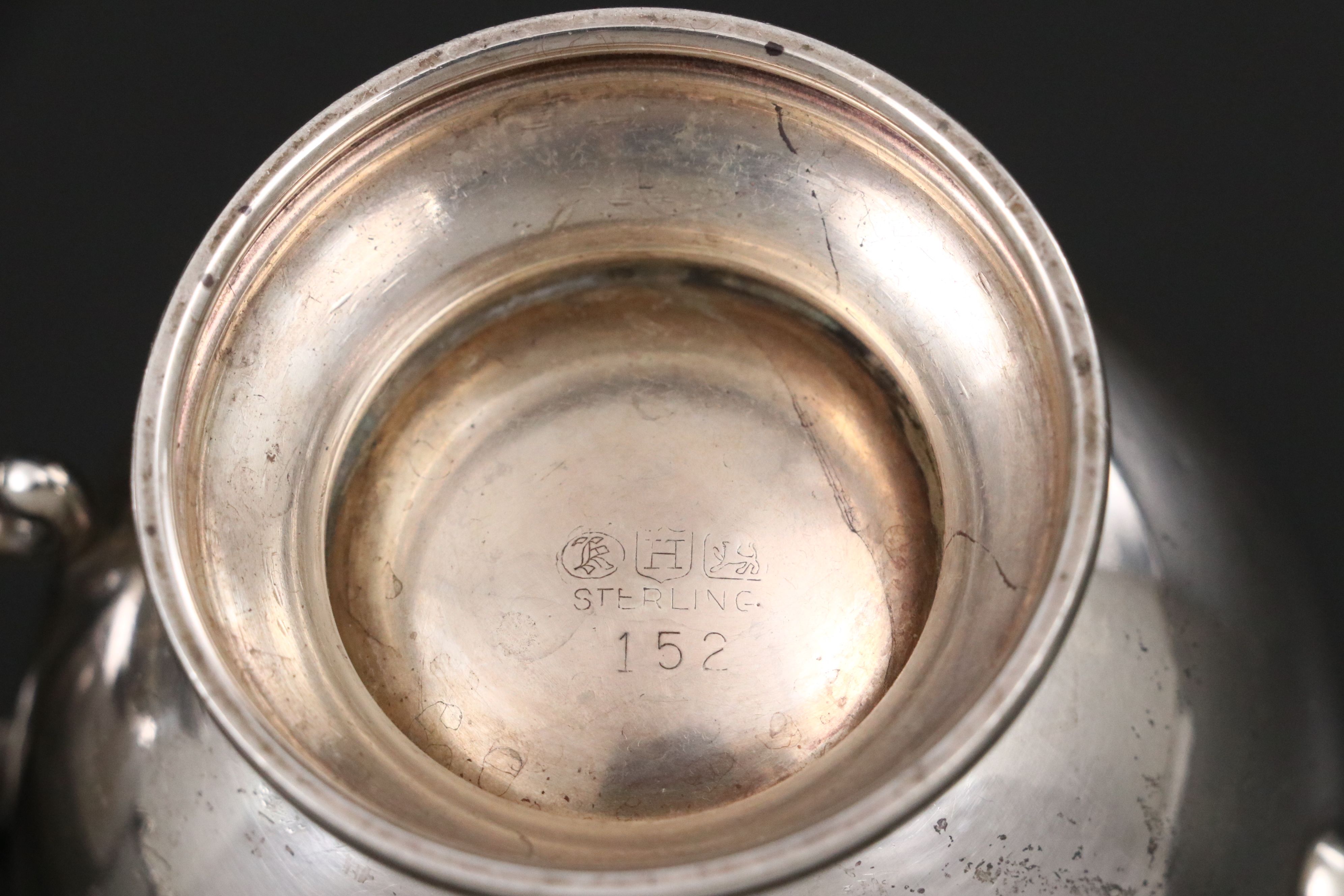 Hunt Silver Co. Sterling Creamer and Sugar with Webster Etched Glass Bowl