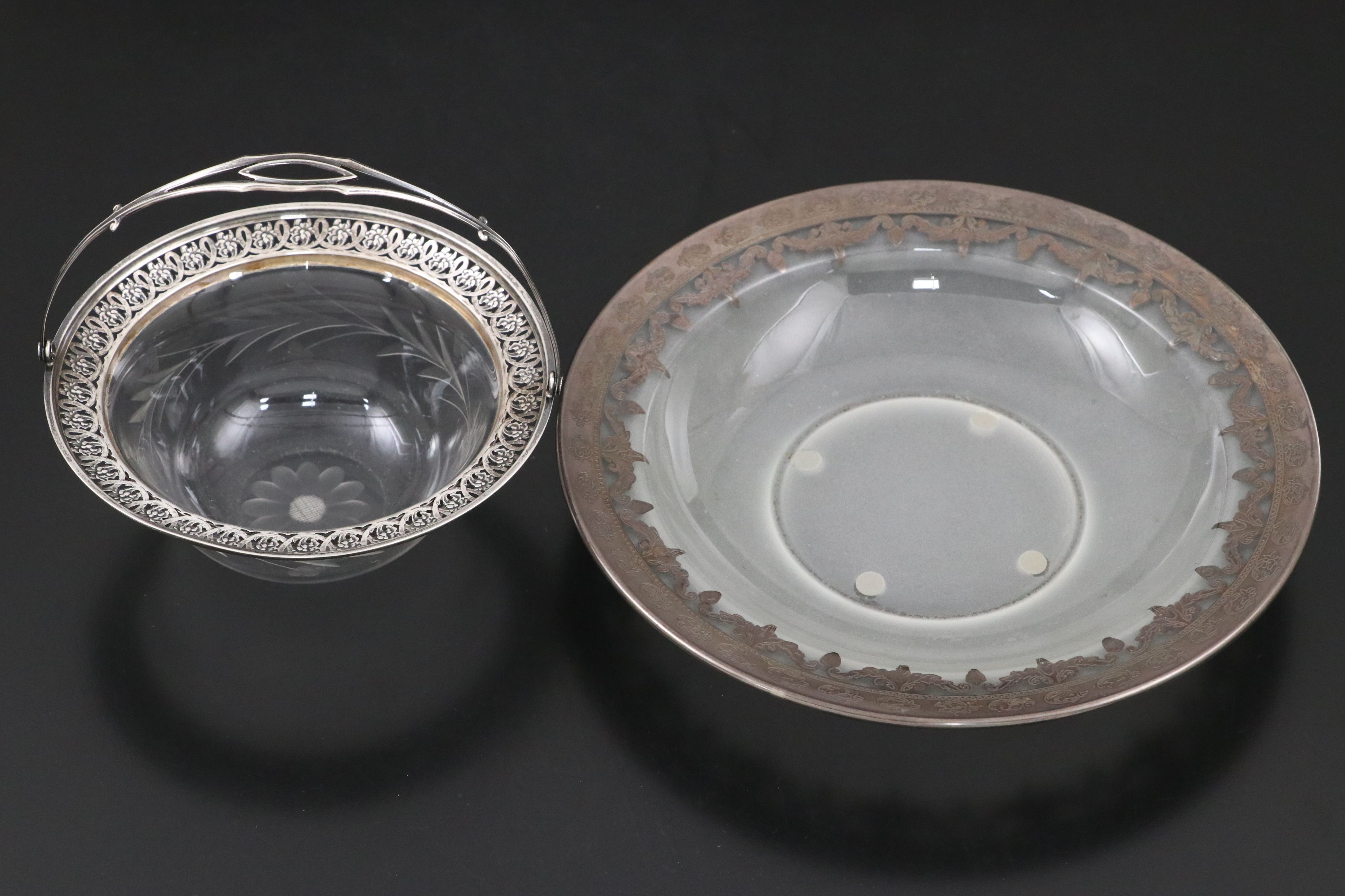 Hunt Silver Co. Sterling Creamer and Sugar with Webster Etched Glass Bowl