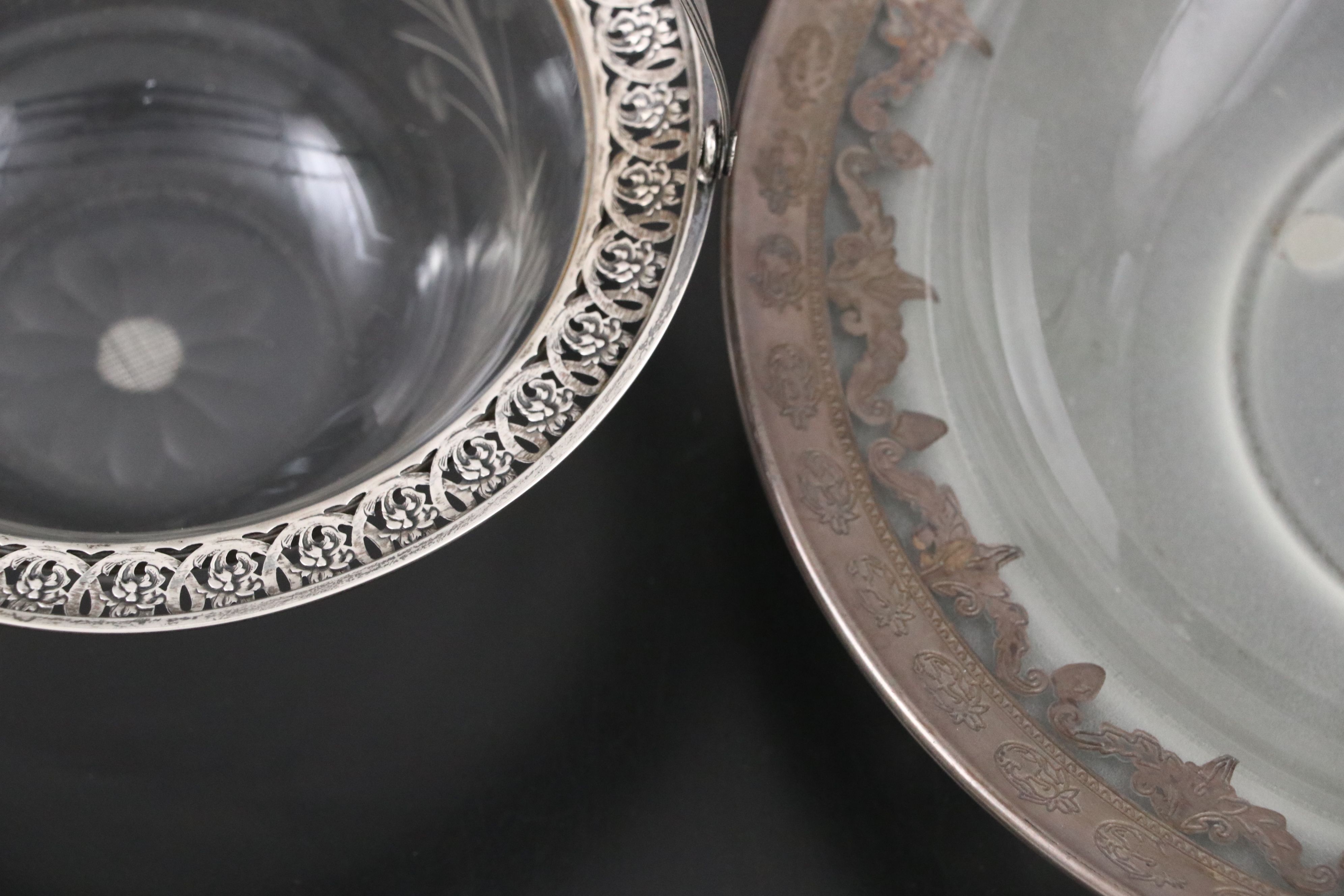 Hunt Silver Co. Sterling Creamer and Sugar with Webster Etched Glass Bowl