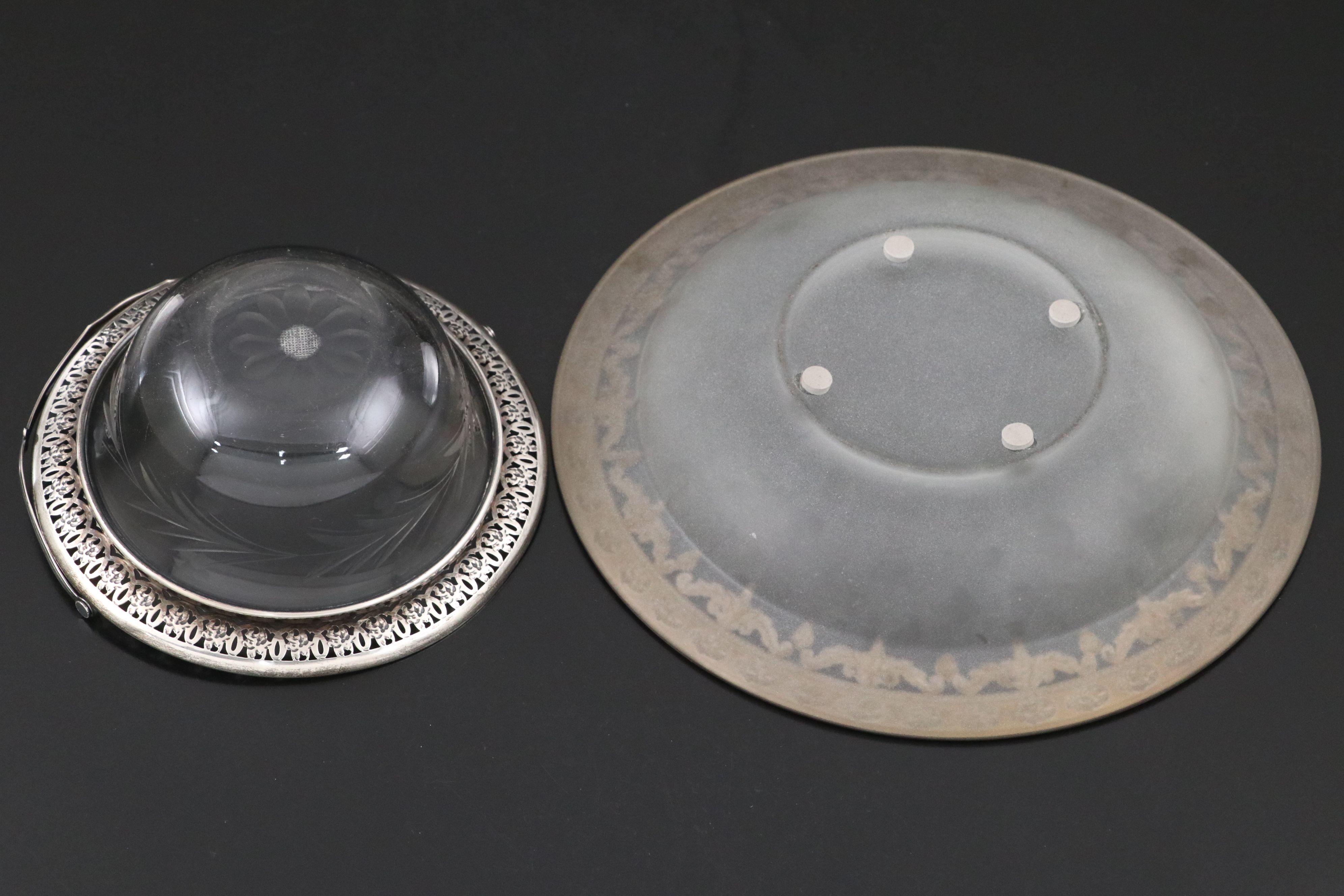 Hunt Silver Co. Sterling Creamer and Sugar with Webster Etched Glass Bowl