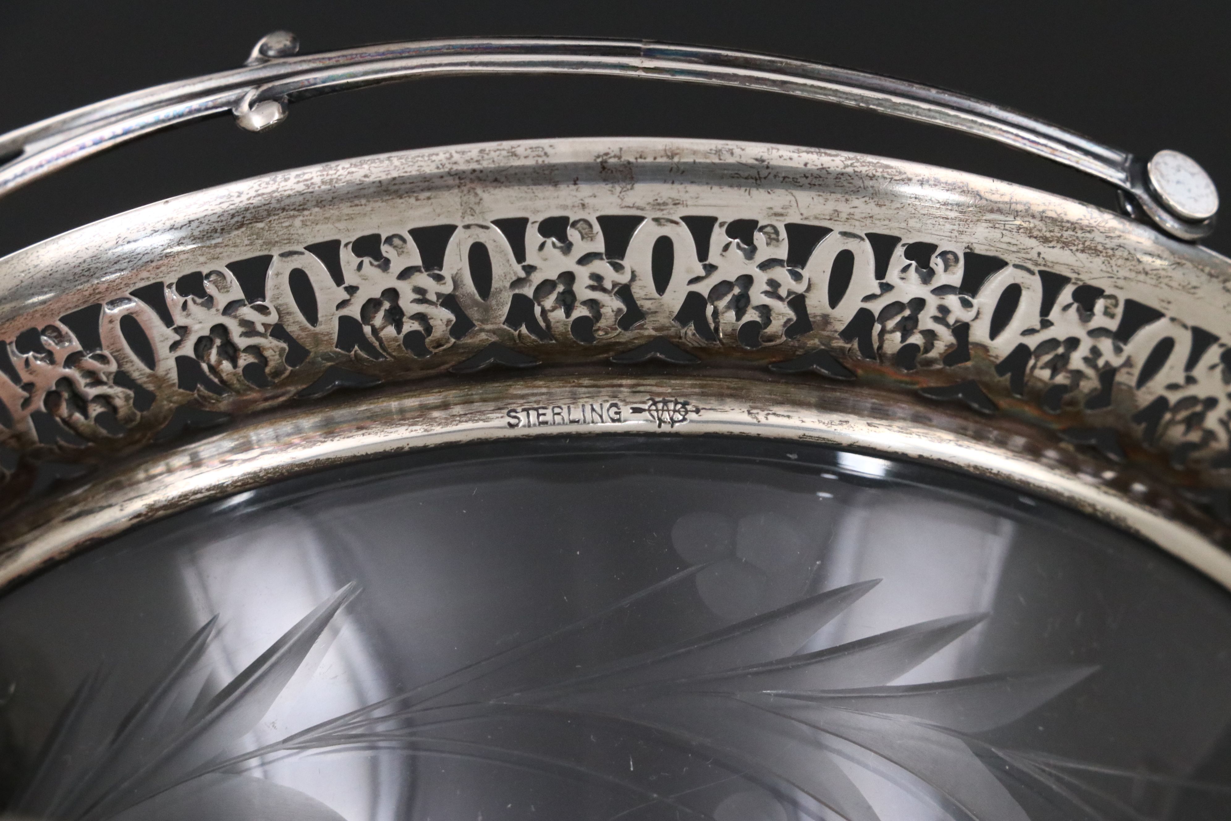 Hunt Silver Co. Sterling Creamer and Sugar with Webster Etched Glass Bowl