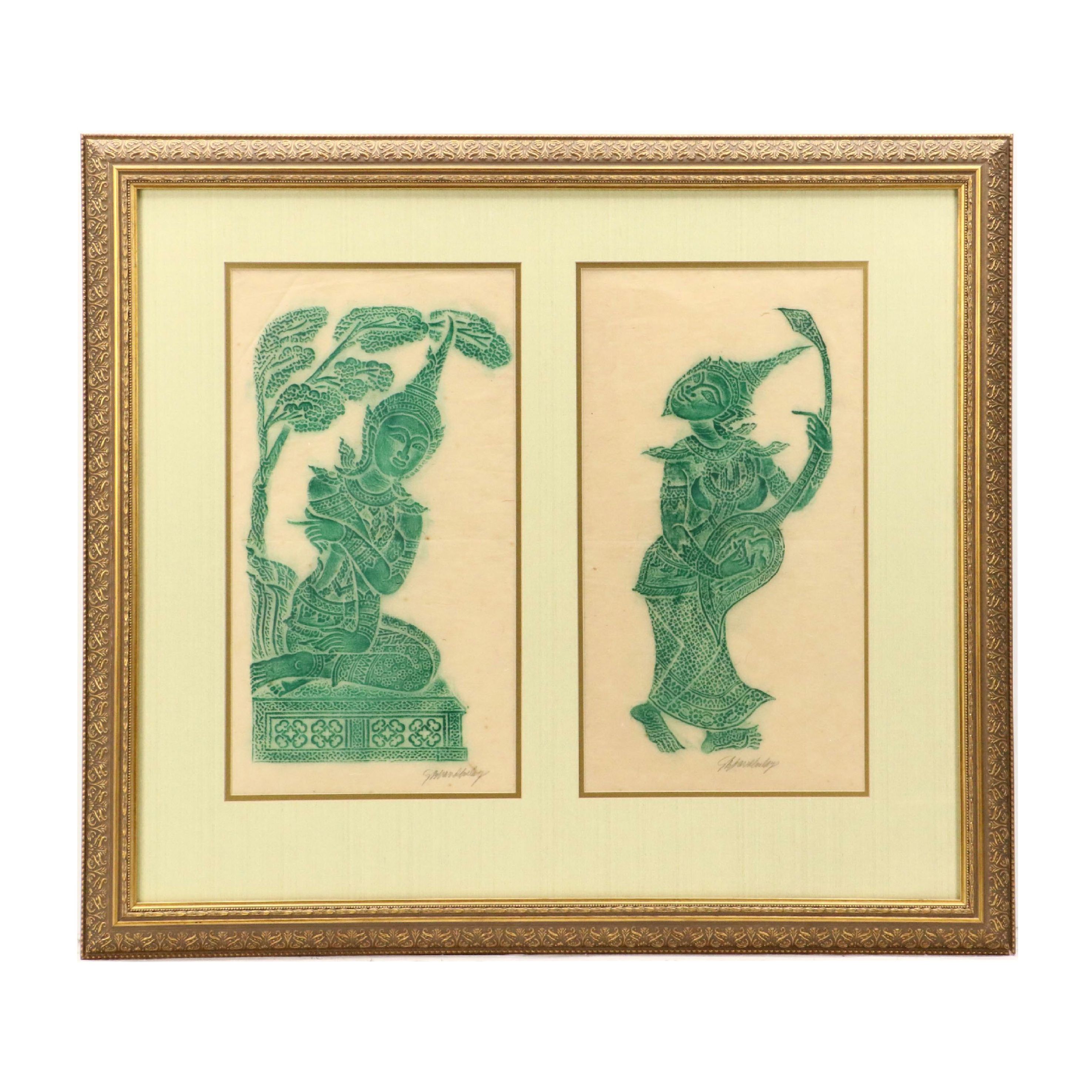 Thai School Pigment on Rice Paper Temple Rubbings