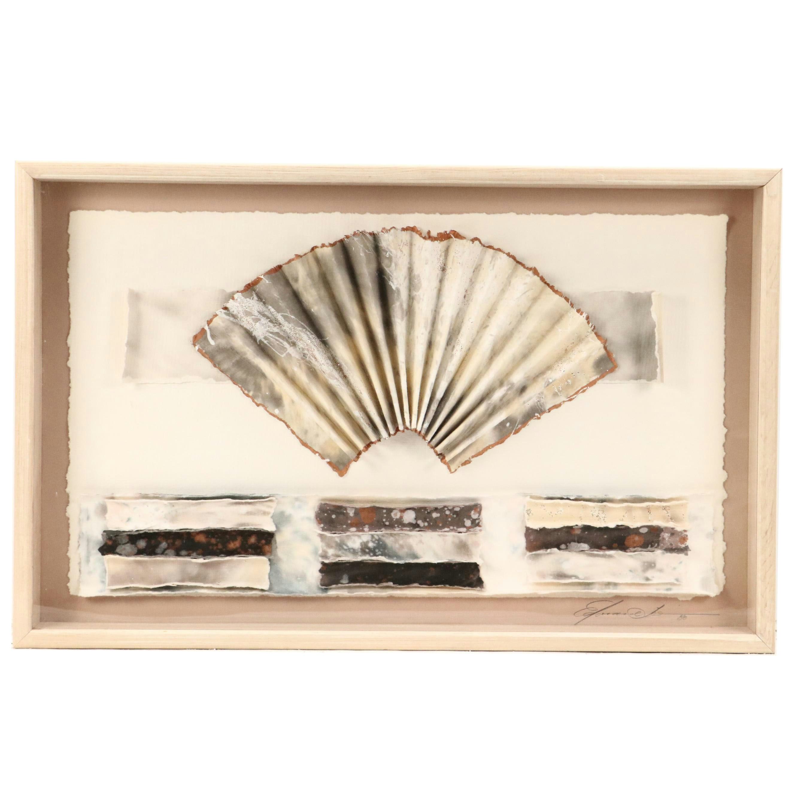 Windsor Paper Art Fan Assemblage in Shadow Box Frame, 1988