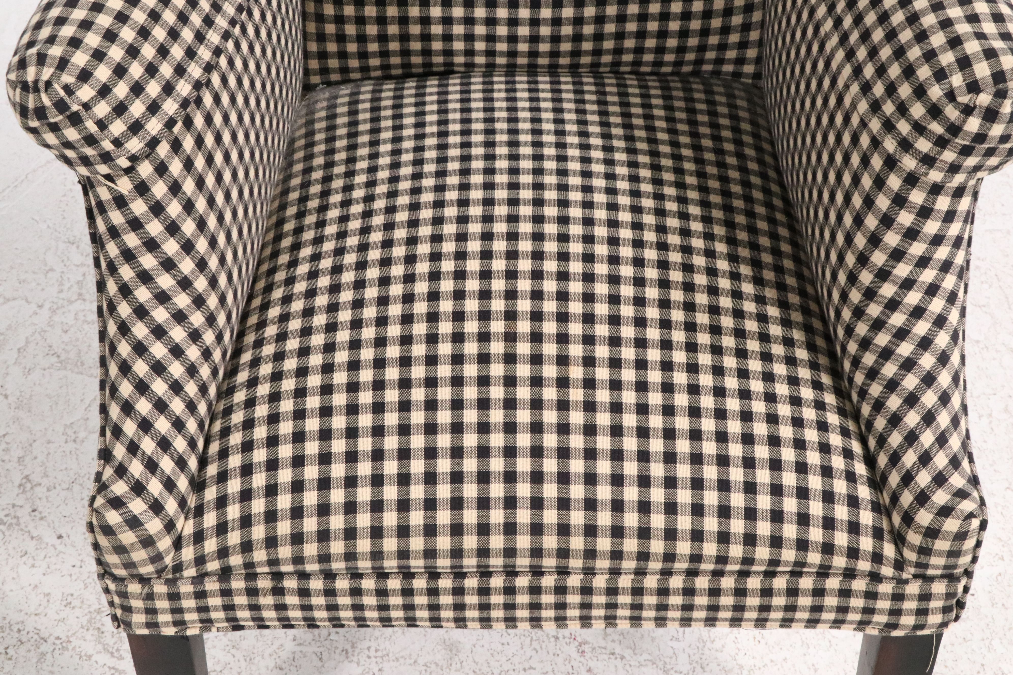 Pair of Black & White Gingham Upholstered Armchairs
