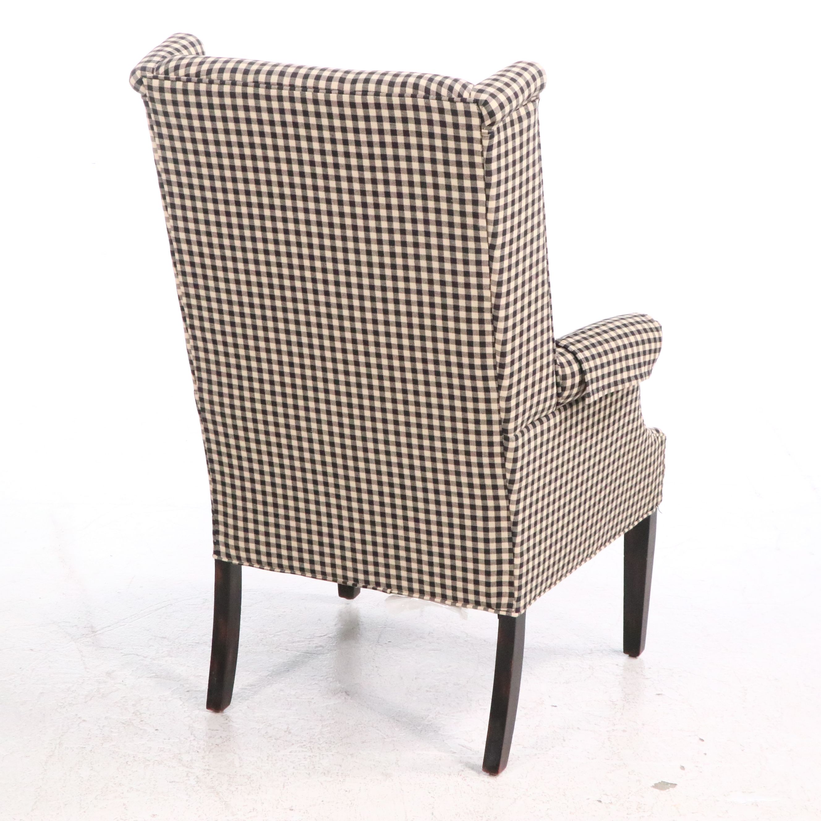 Pair of Black & White Gingham Upholstered Armchairs