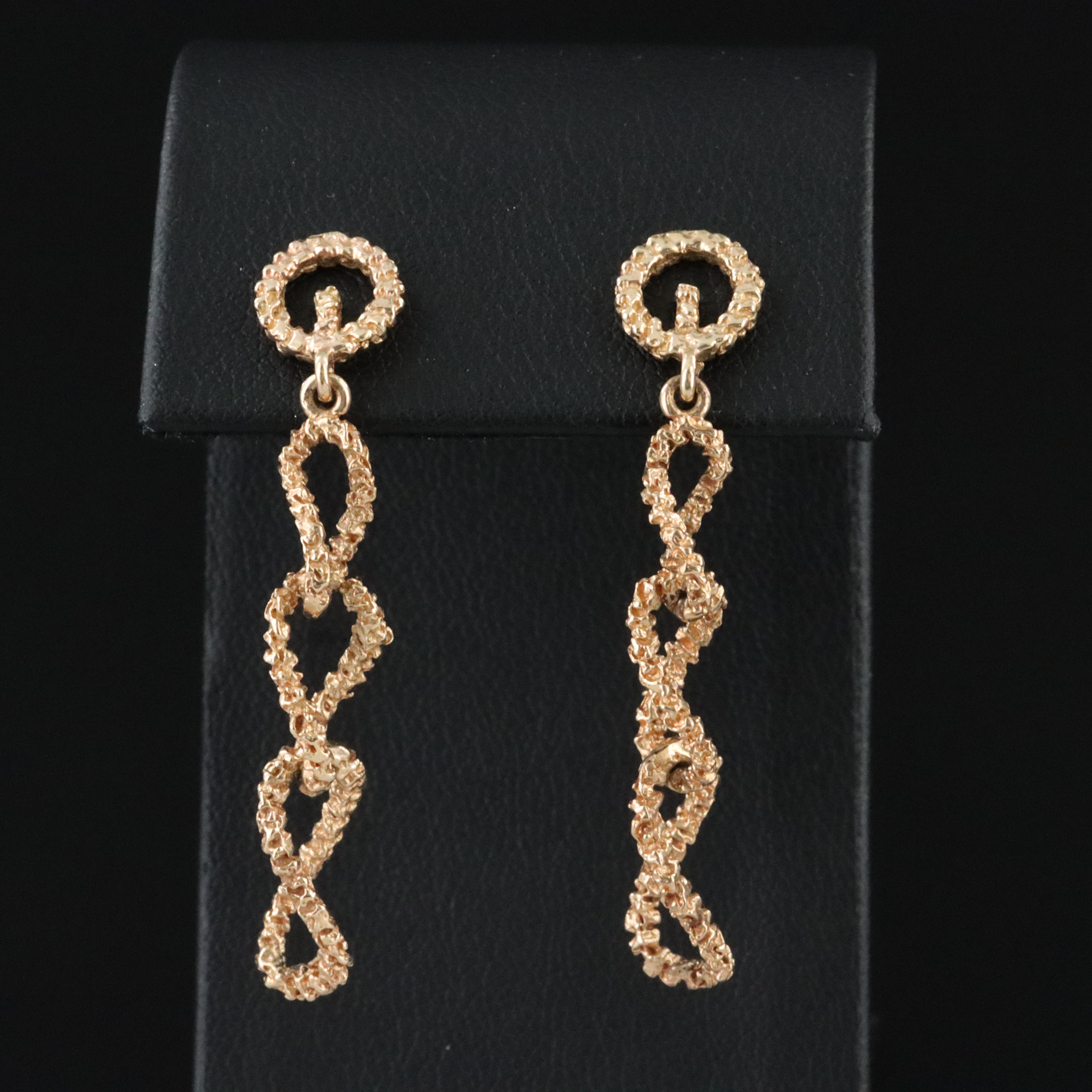 14K Textured Dangle Earrings