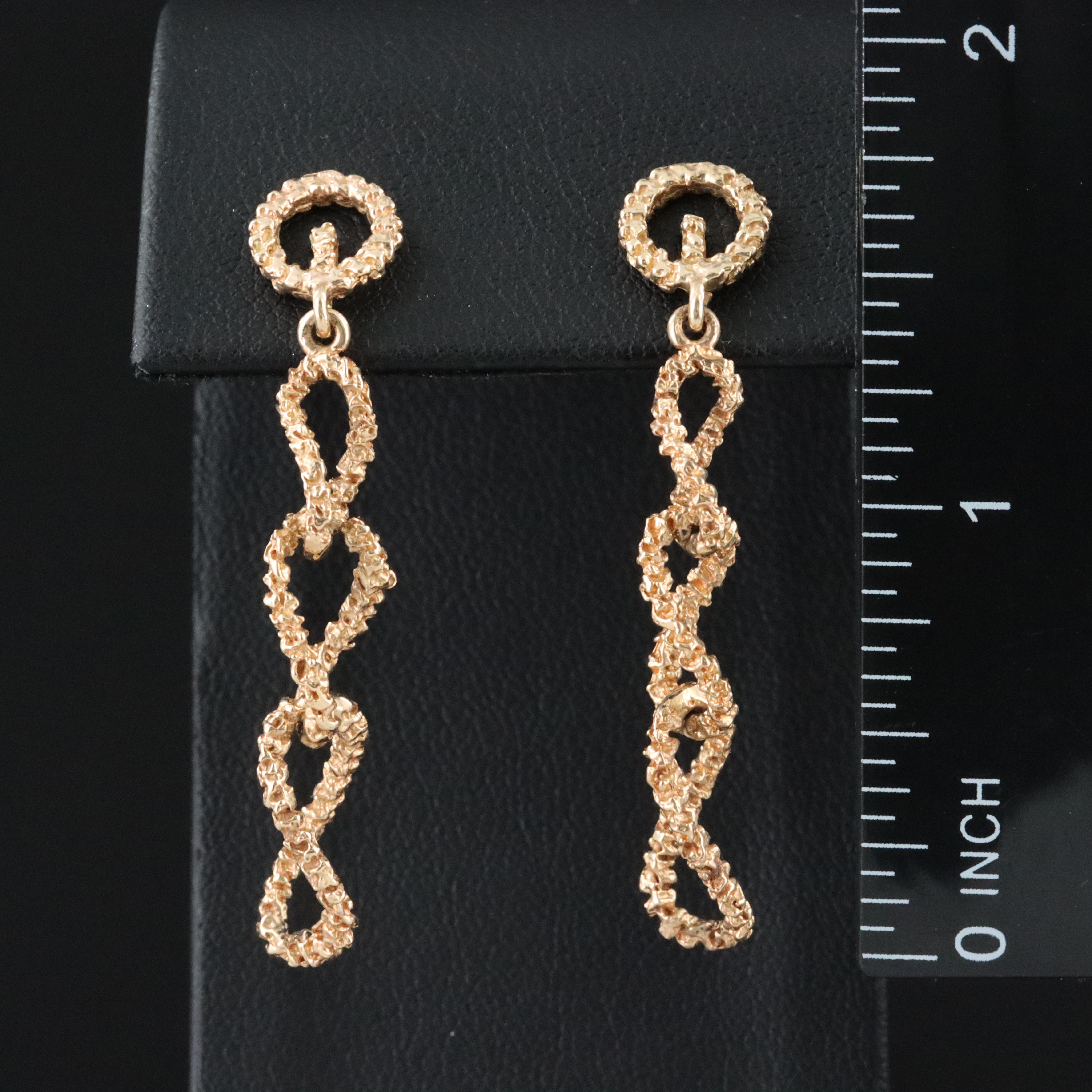 14K Textured Dangle Earrings