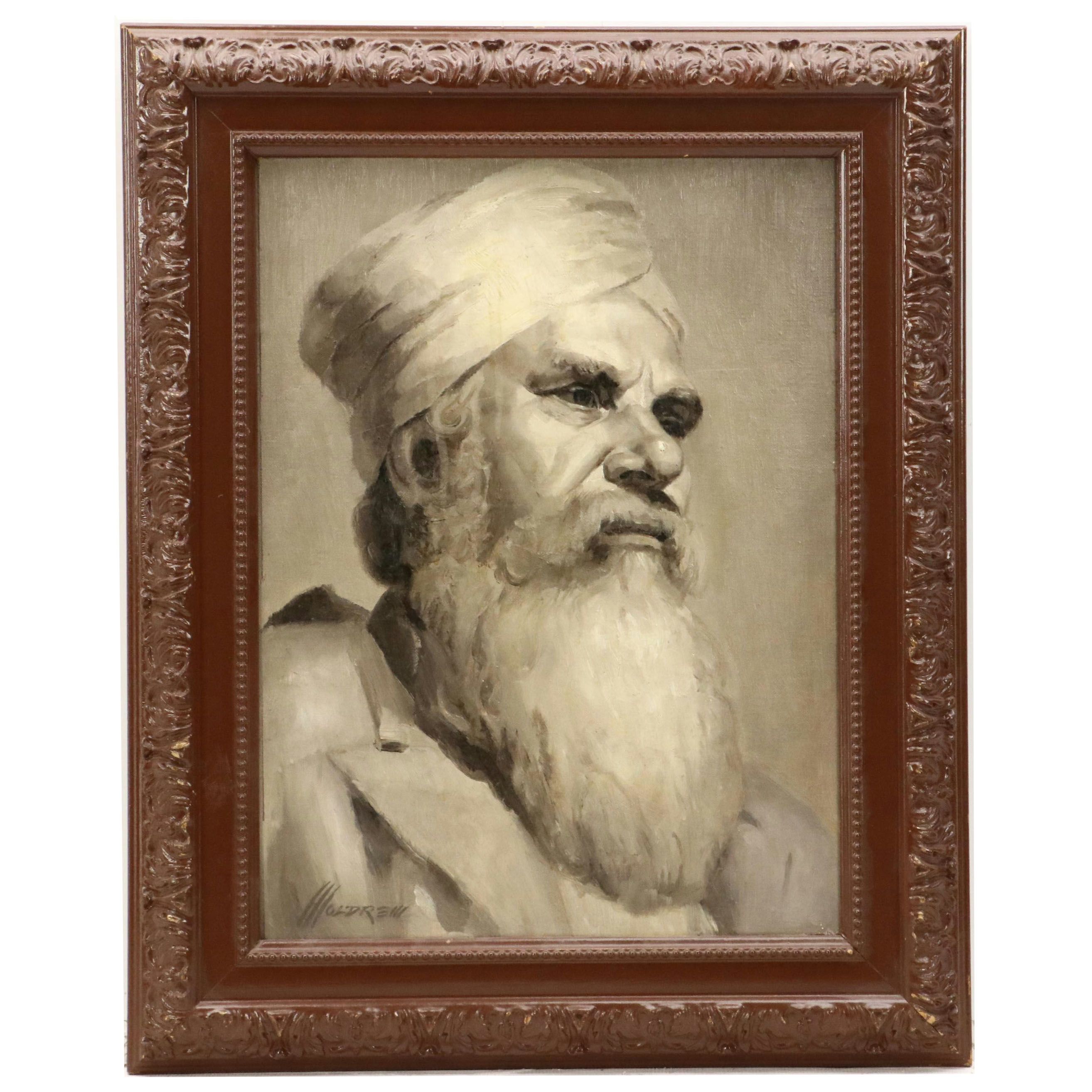 Greyscale Portrait Oil Painting of a Namdhari Sikh