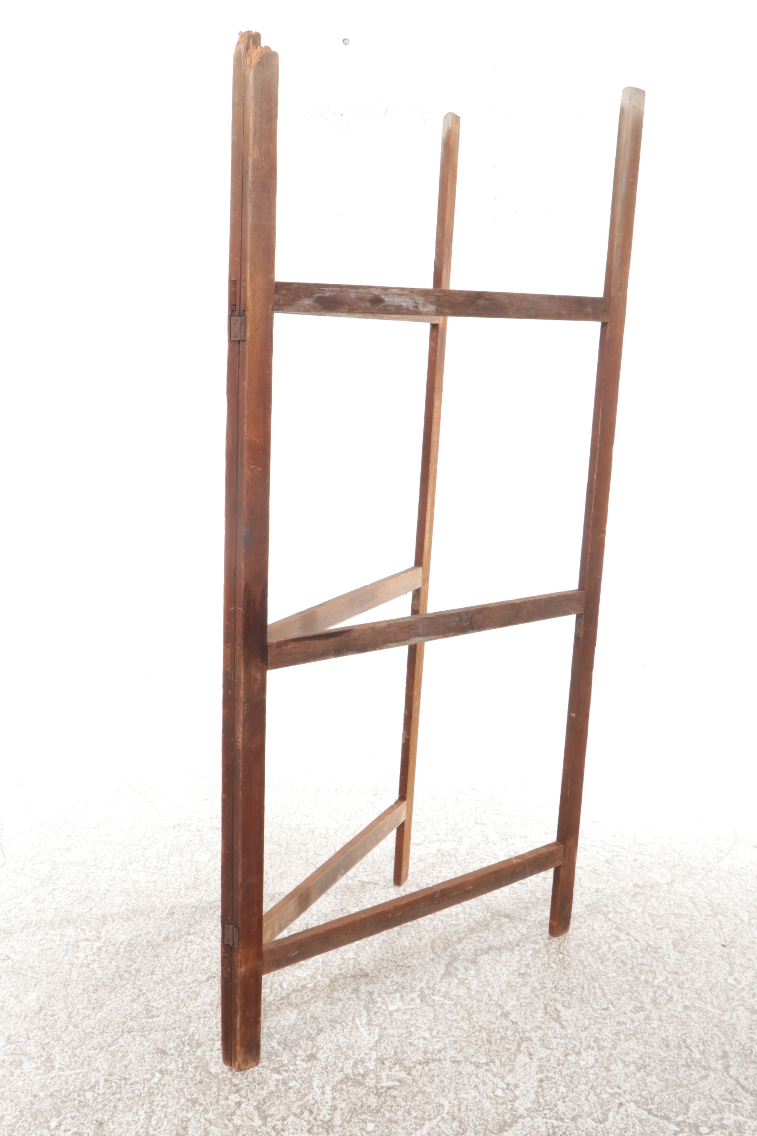 Primitive Rug Beater and Drying Rack with Hand-Embroidered Pink Crib Quilt