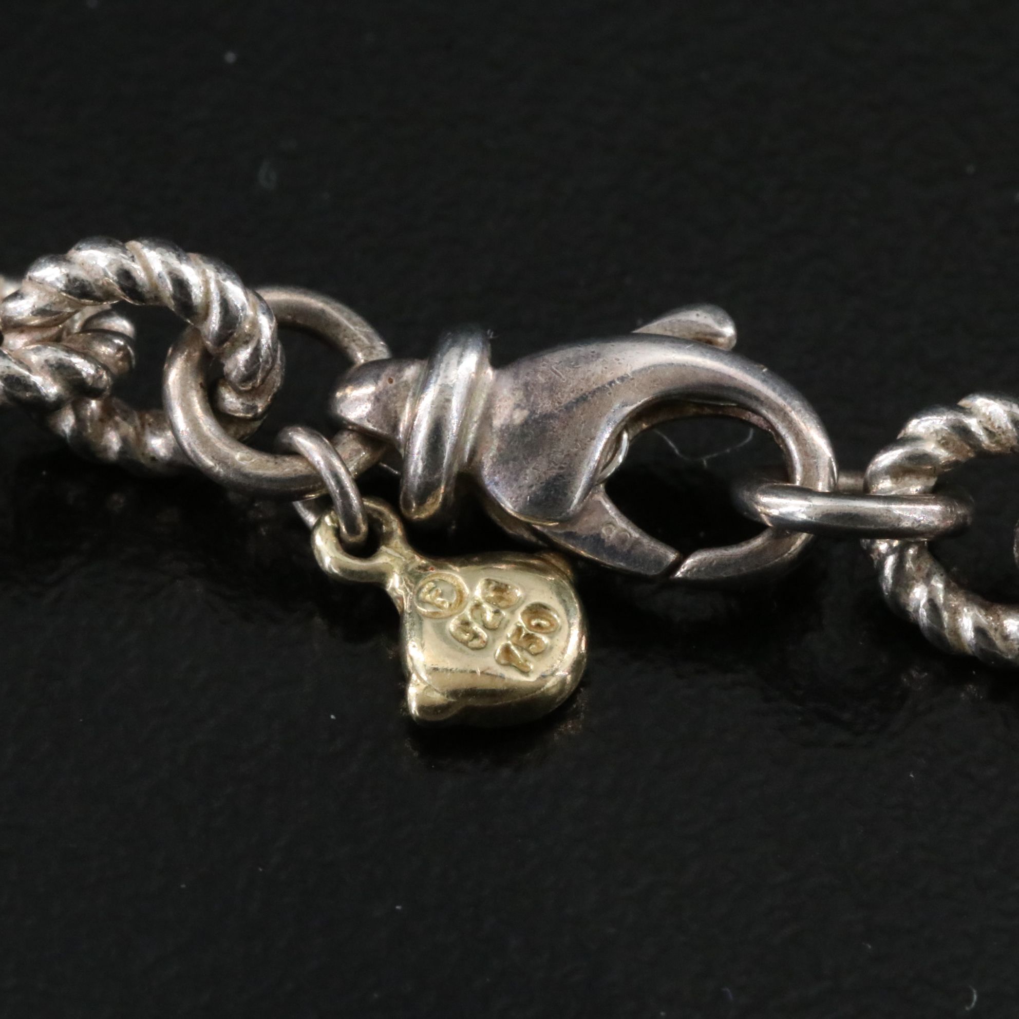 David Yurman Sterling and 18K Pearl and Diamond Cable Link Necklace