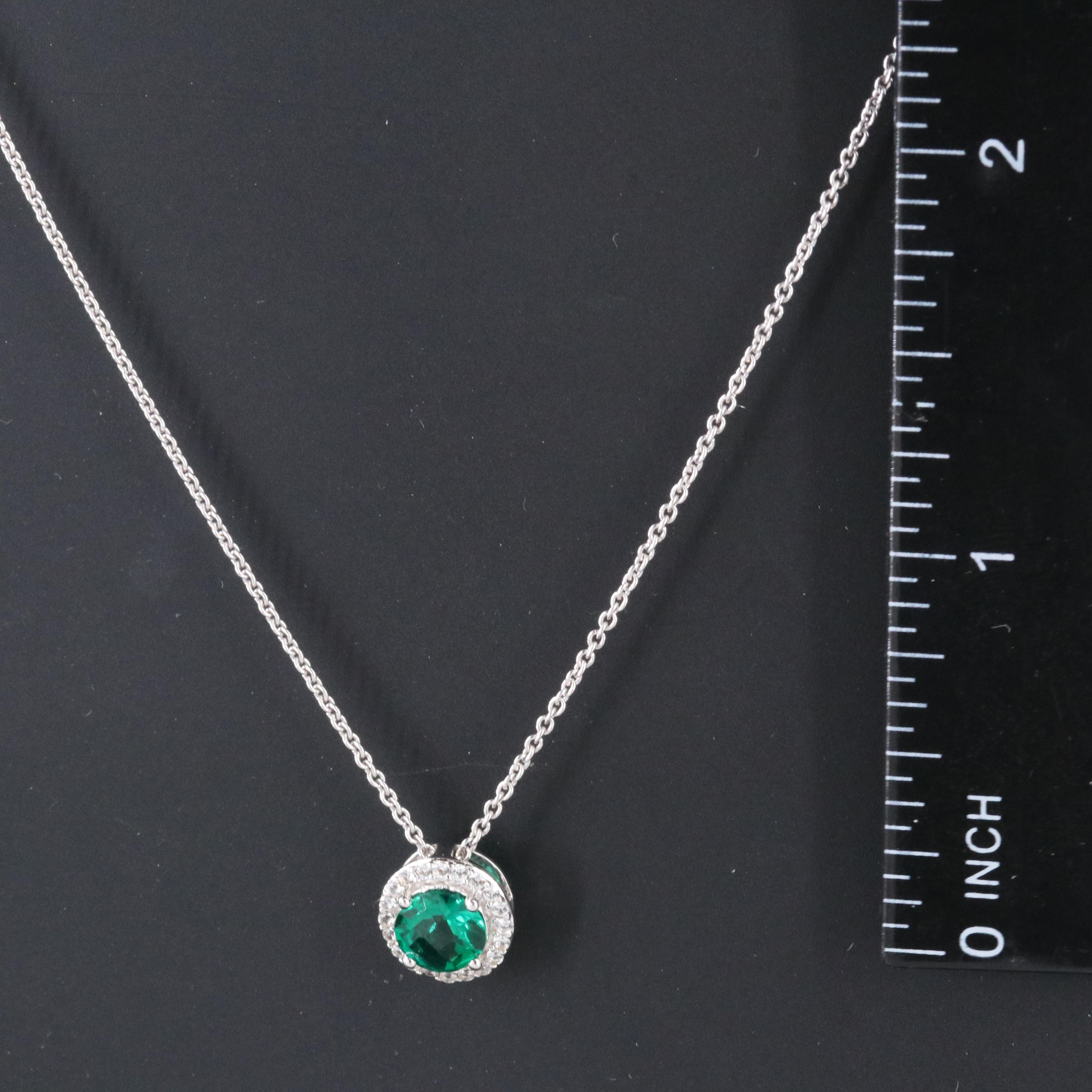 Sterling Emerald and White Sapphire Pendant Necklace