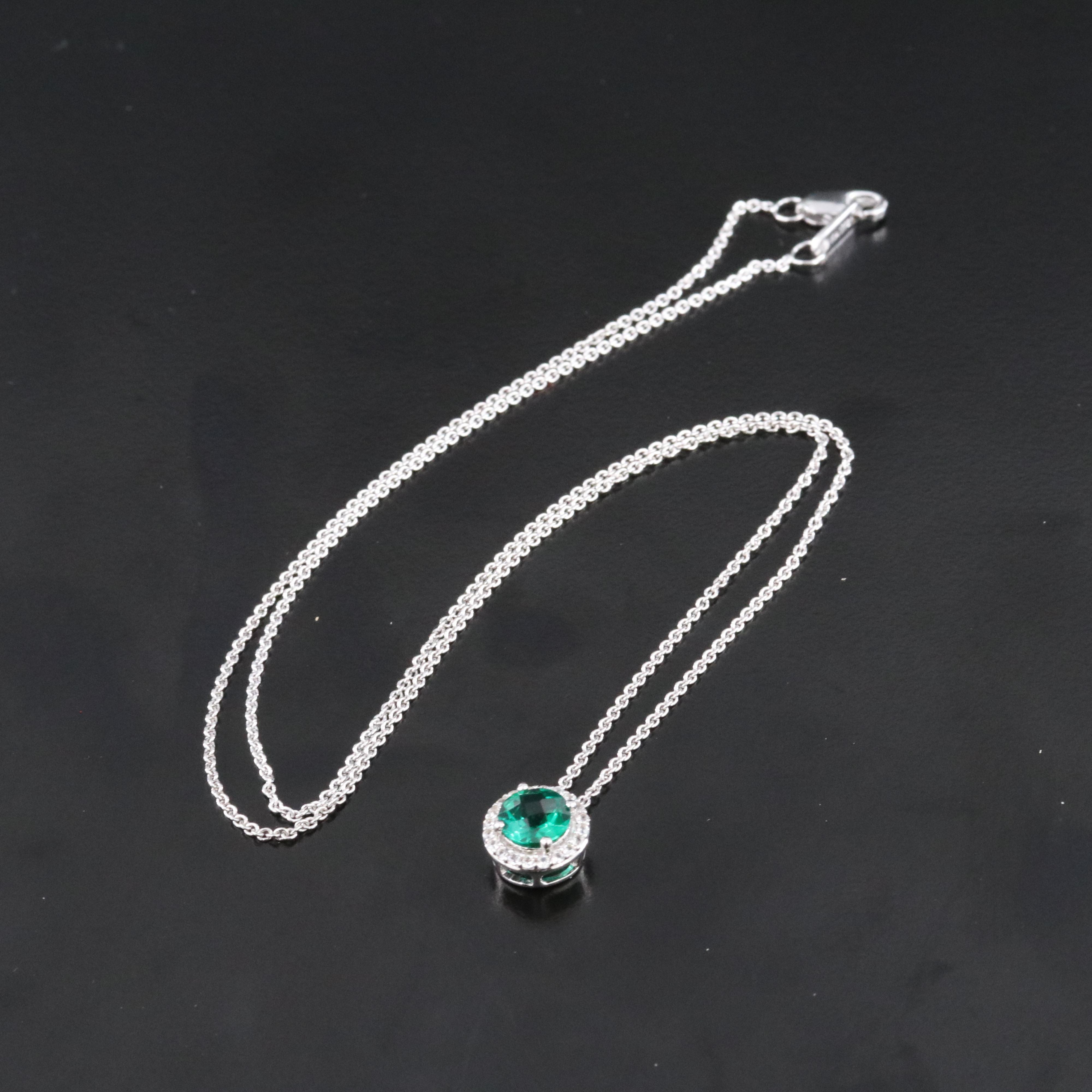 Sterling Emerald and White Sapphire Pendant Necklace