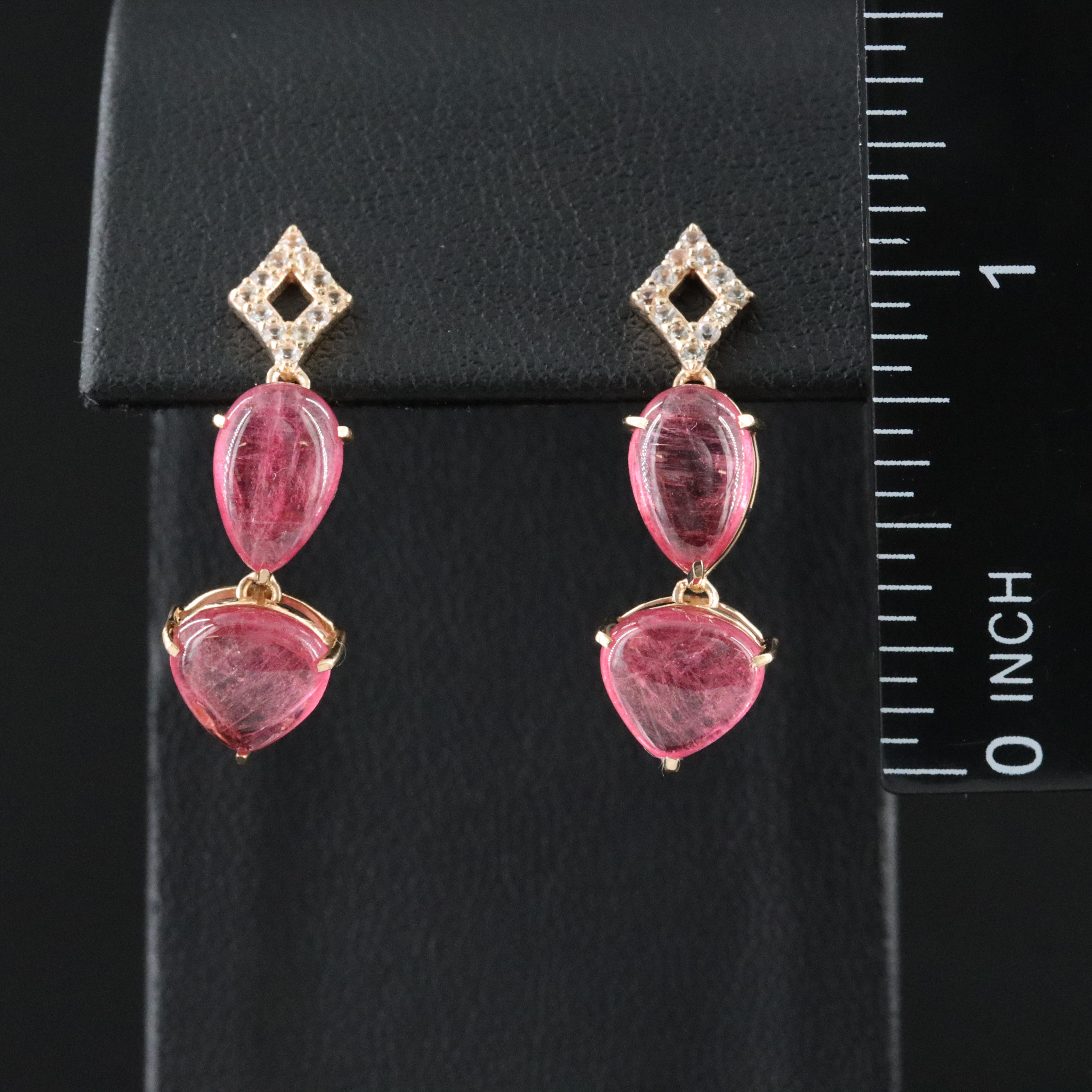 14K 6.88 CTW Pink Tourmaline and White Sapphire Dangle Earrings
