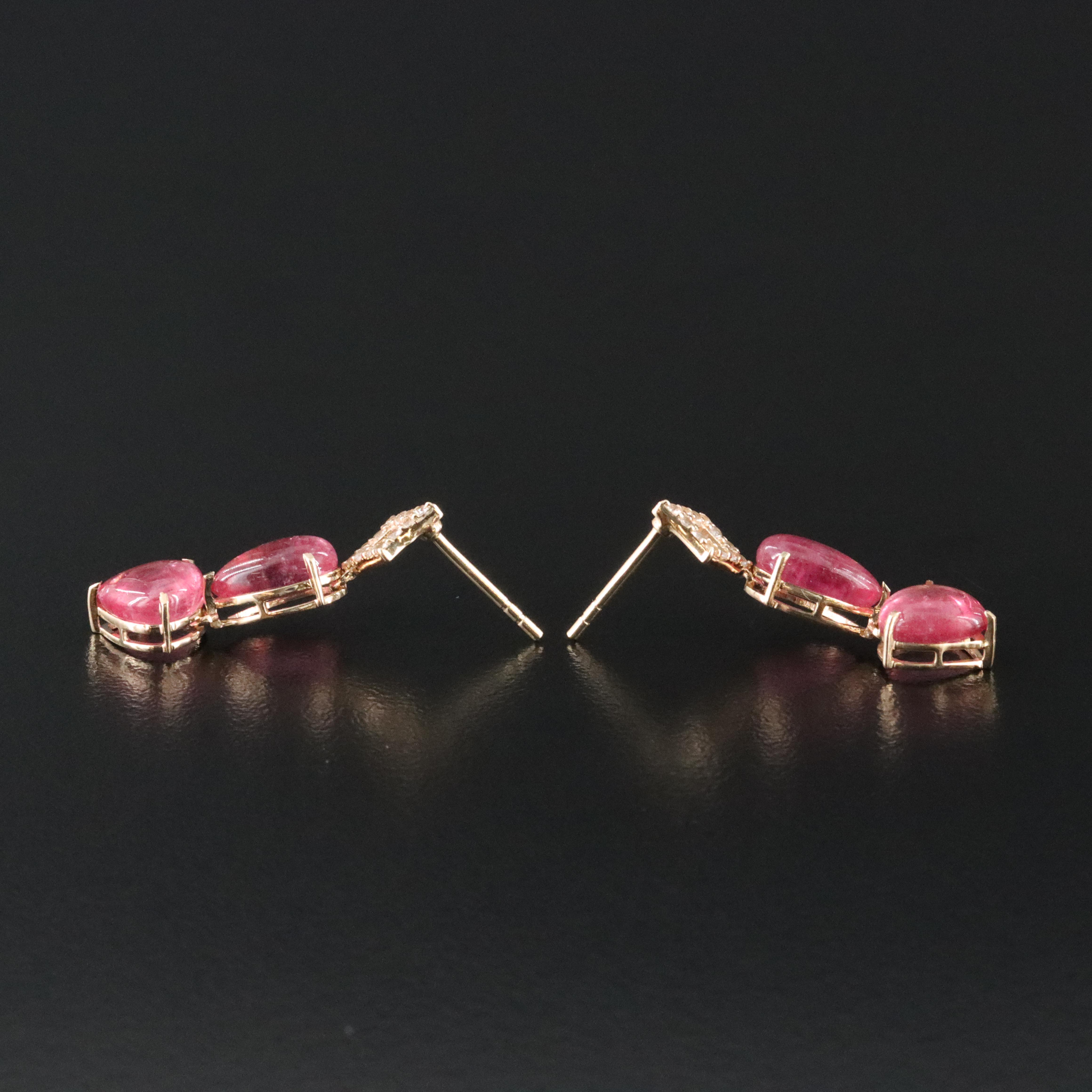 14K 6.88 CTW Pink Tourmaline and White Sapphire Dangle Earrings