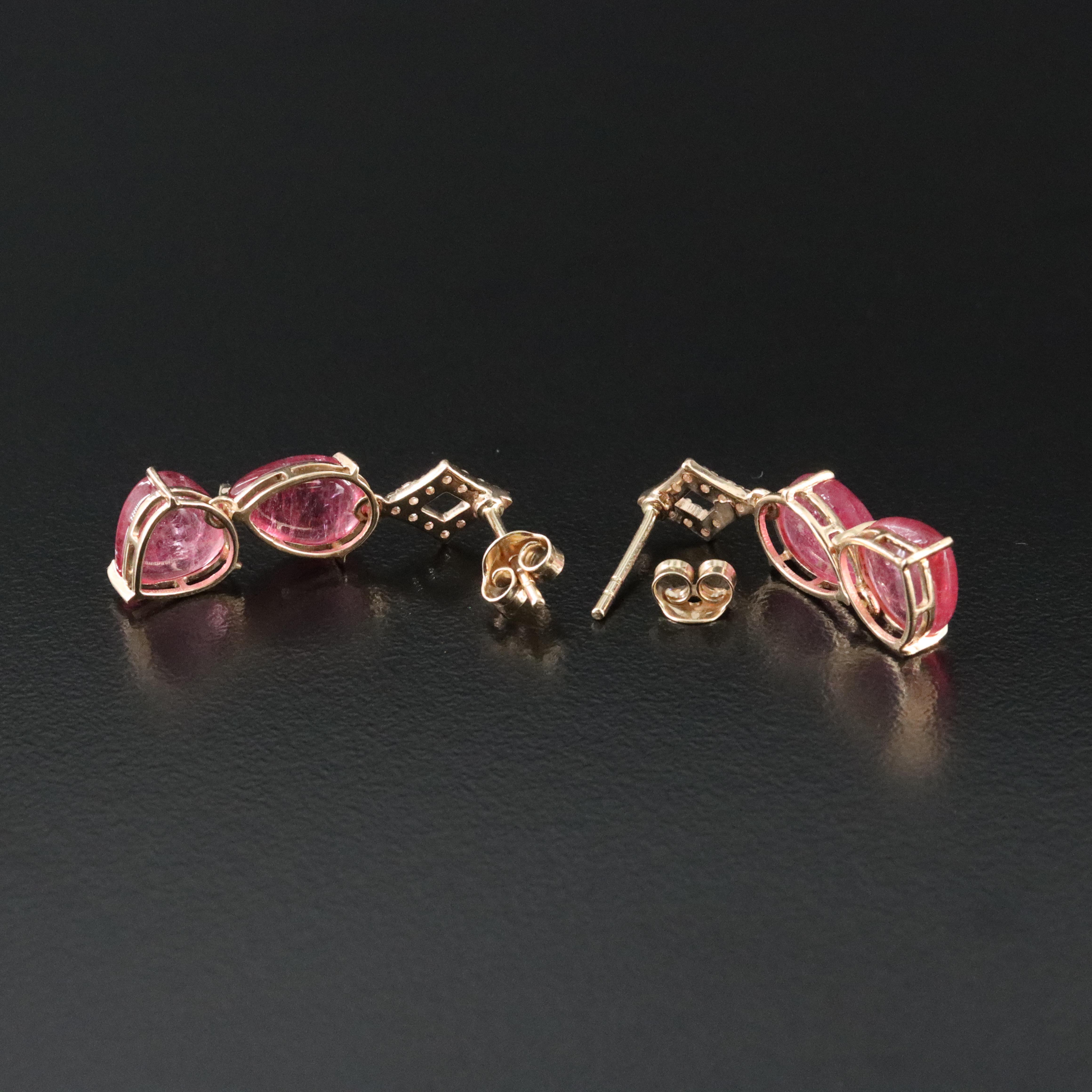 14K 6.88 CTW Pink Tourmaline and White Sapphire Dangle Earrings