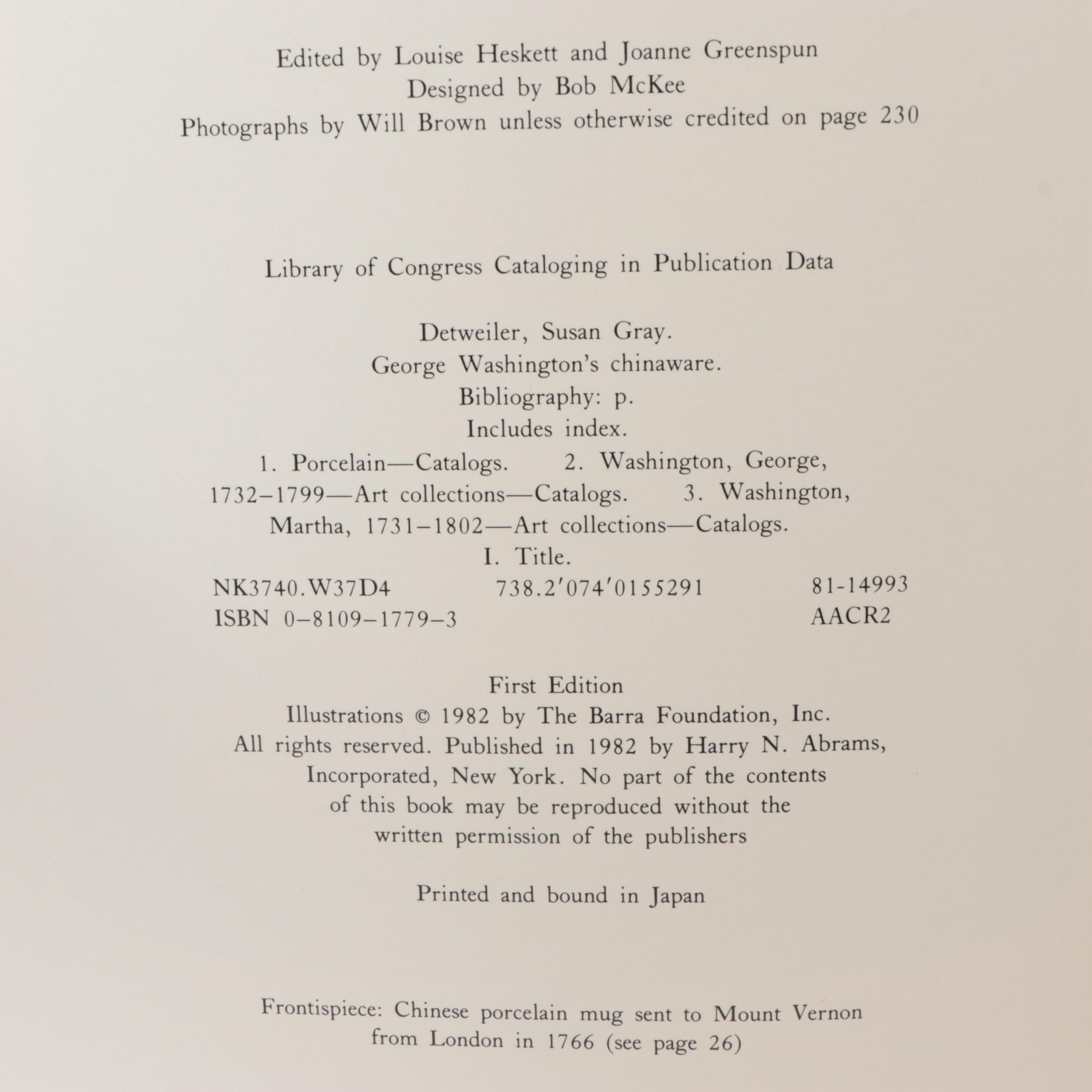 "George Washington's Chinaware" by Susan Detweiler and More Reference Books