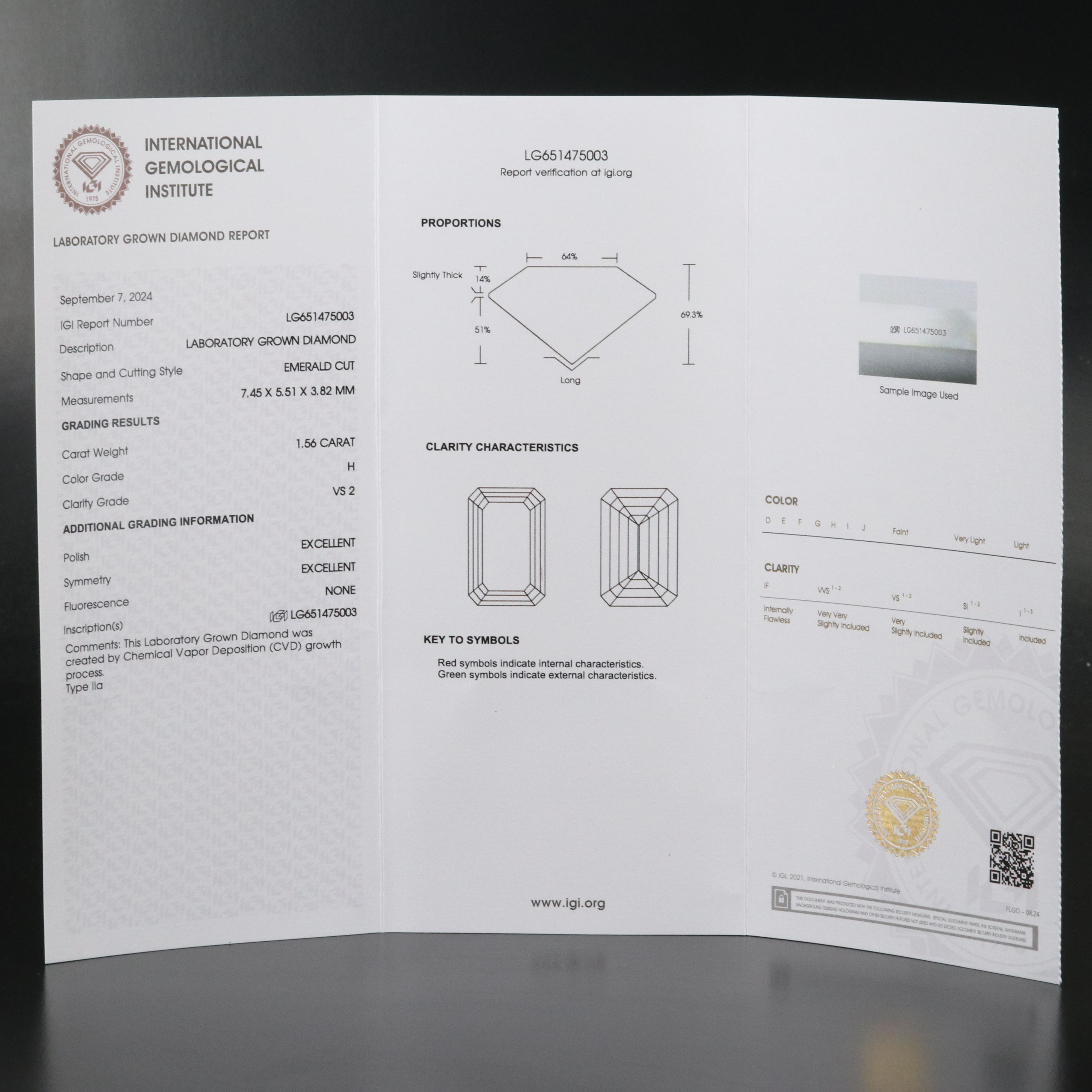 Loose 1.56 CT Lab Grown Diamond with IGI Report
