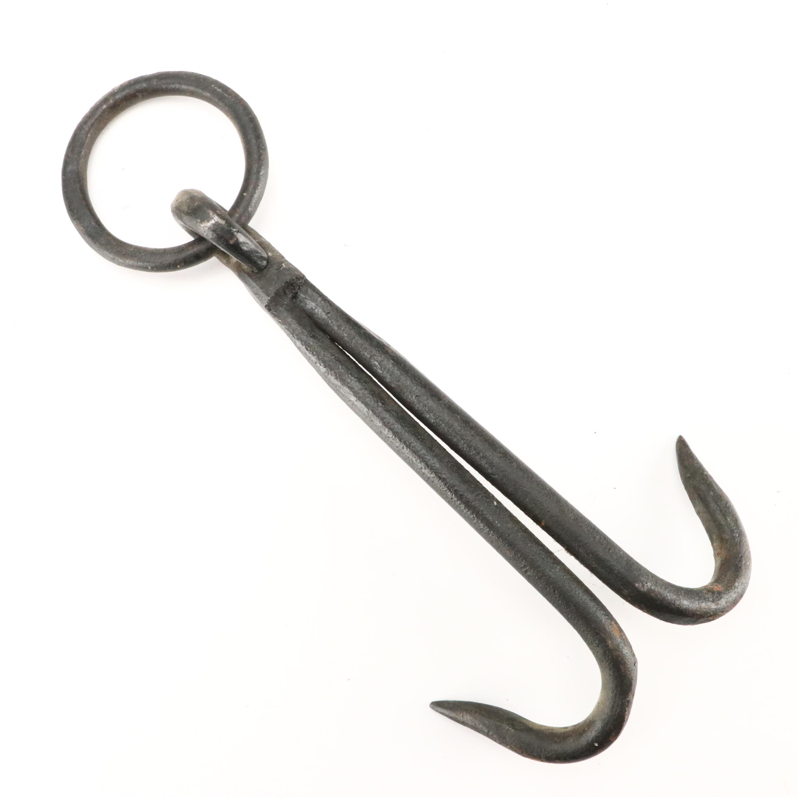Primitive Wrought Iron Hanging Meat Hooks