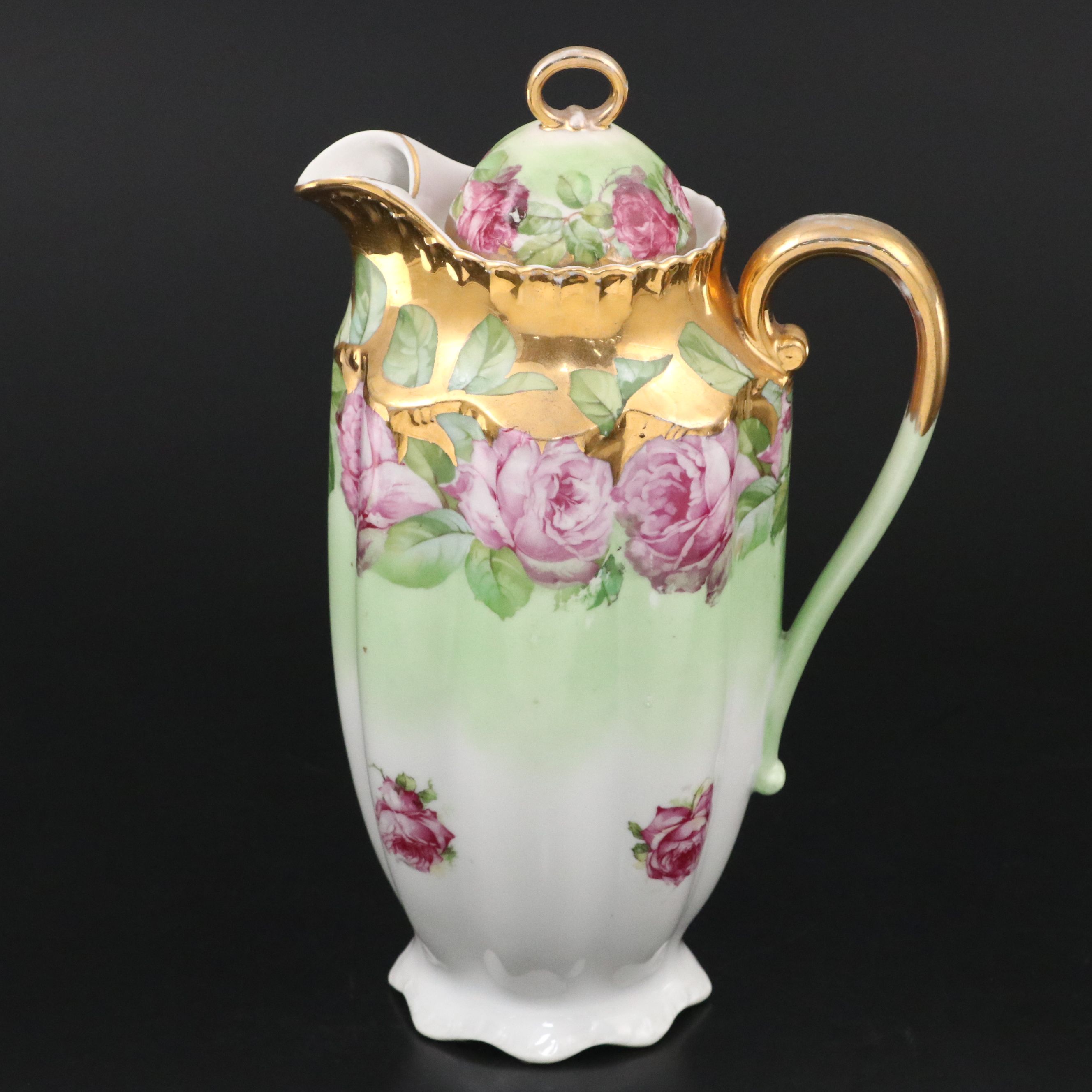 Victorian Gold Gilt Floral Porcelain Coffee Pot