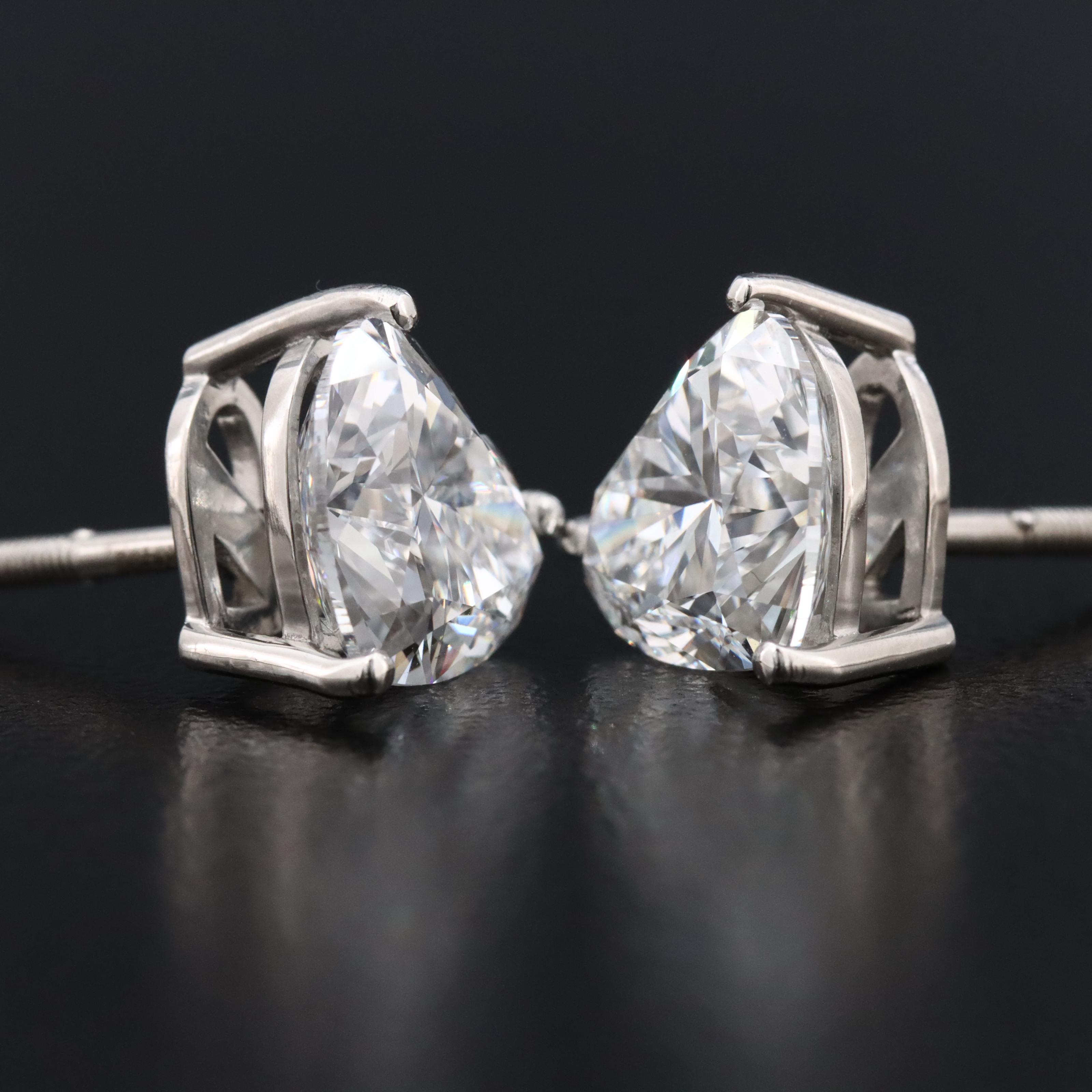 Platinum 4.07 CTW Lab Grown Diamond Heart Stud Earrings with IGI Reports