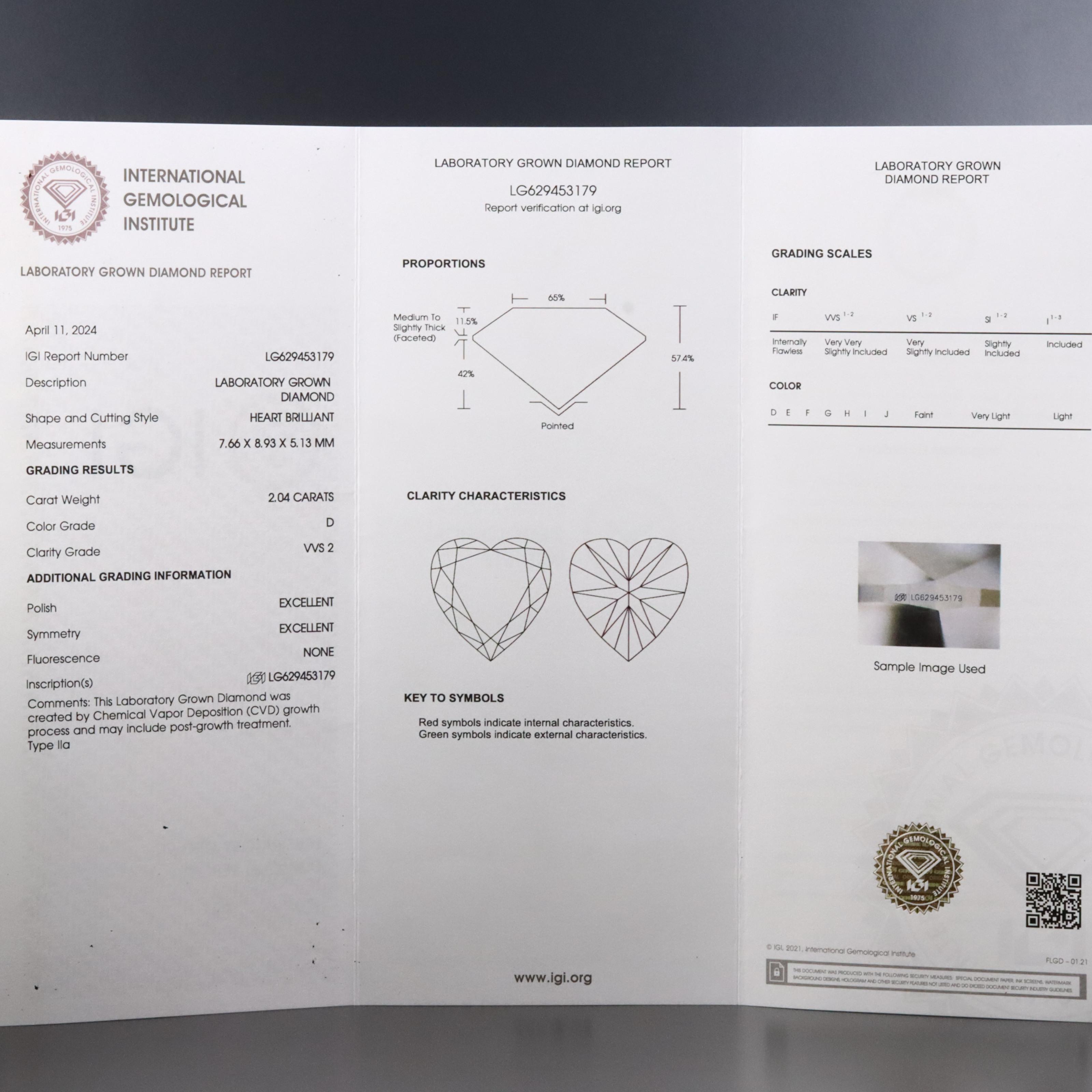 Platinum 4.07 CTW Lab Grown Diamond Heart Stud Earrings with IGI Reports