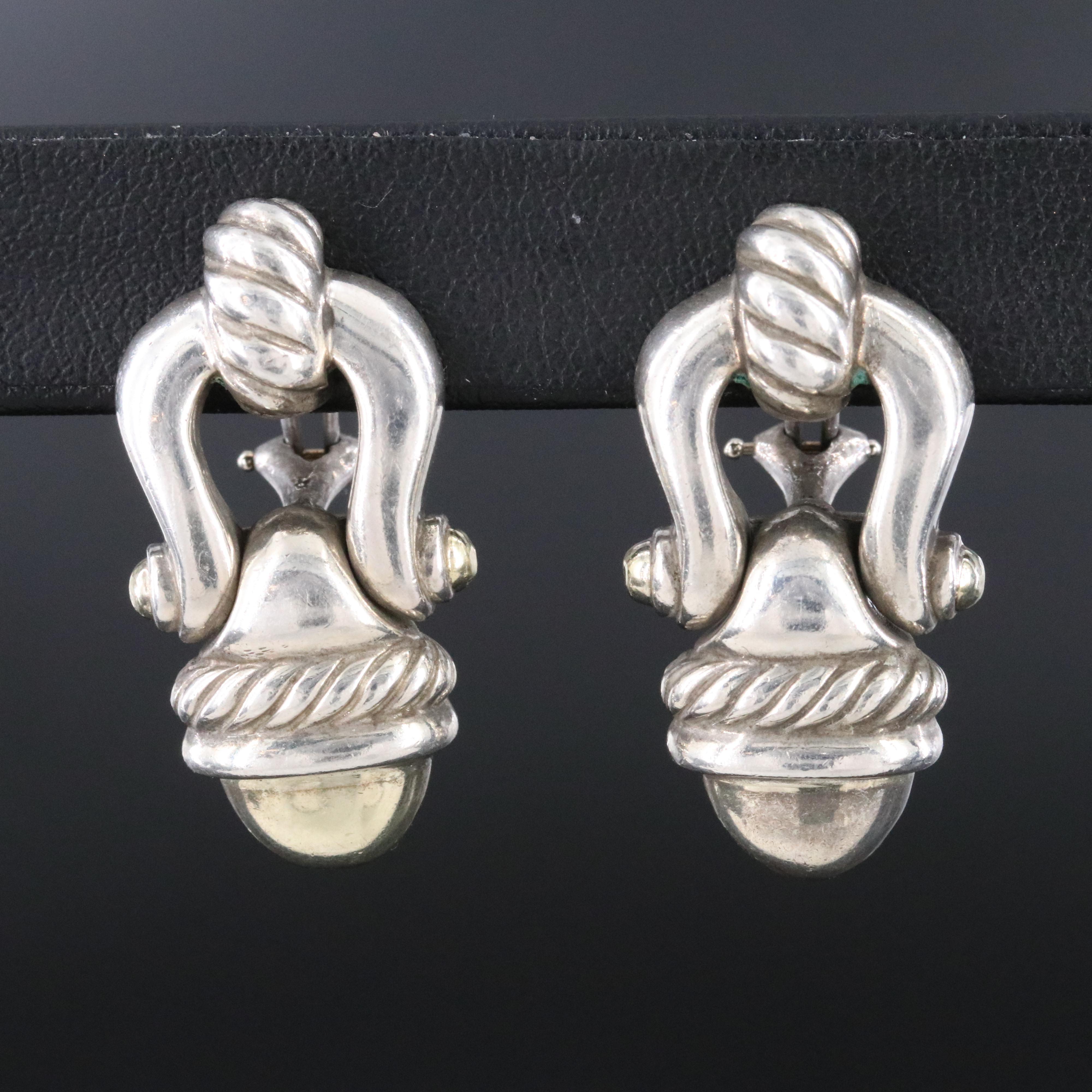 David Yurman Sterling and 14K Acorn Door Knocker Earrings