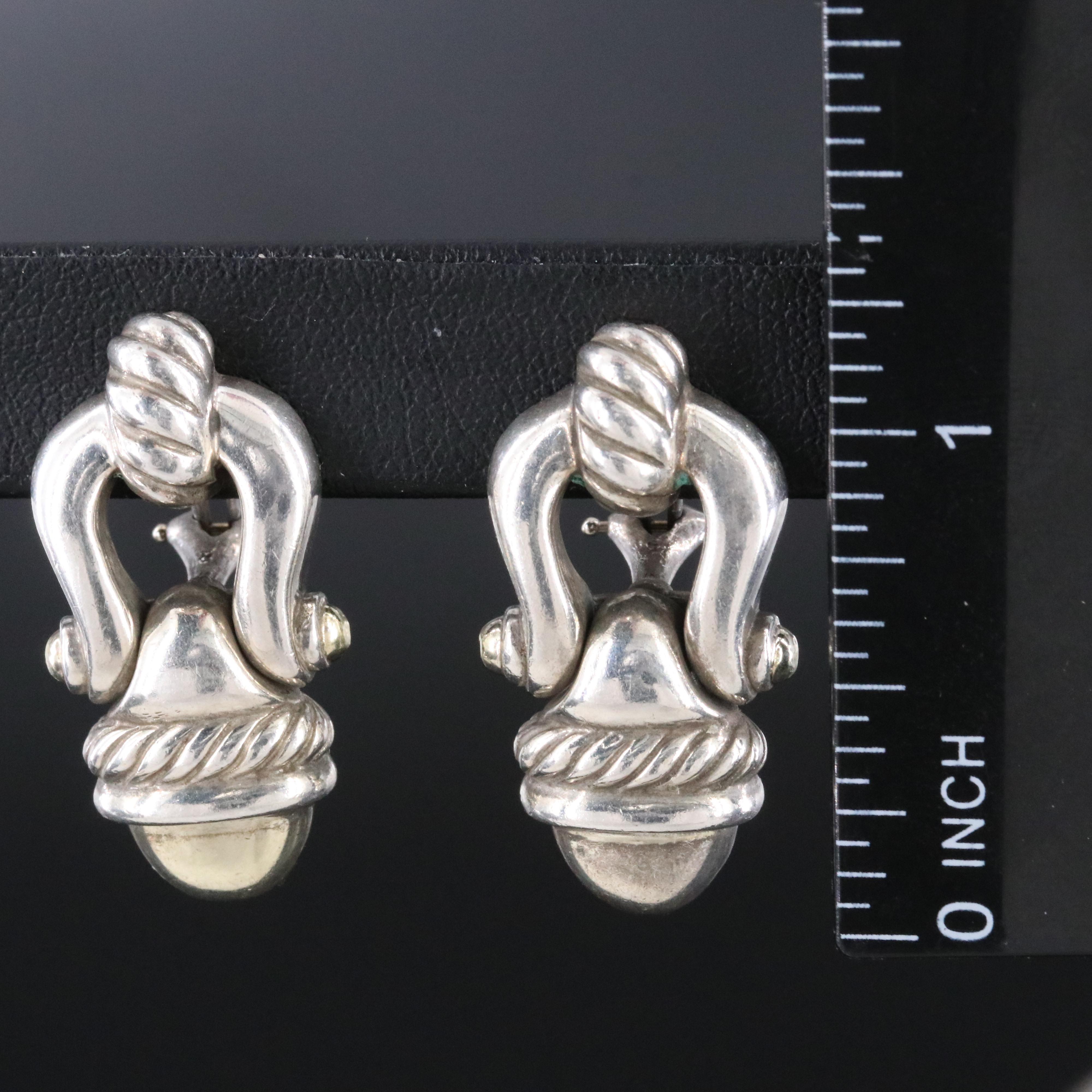 David Yurman Sterling and 14K Acorn Door Knocker Earrings