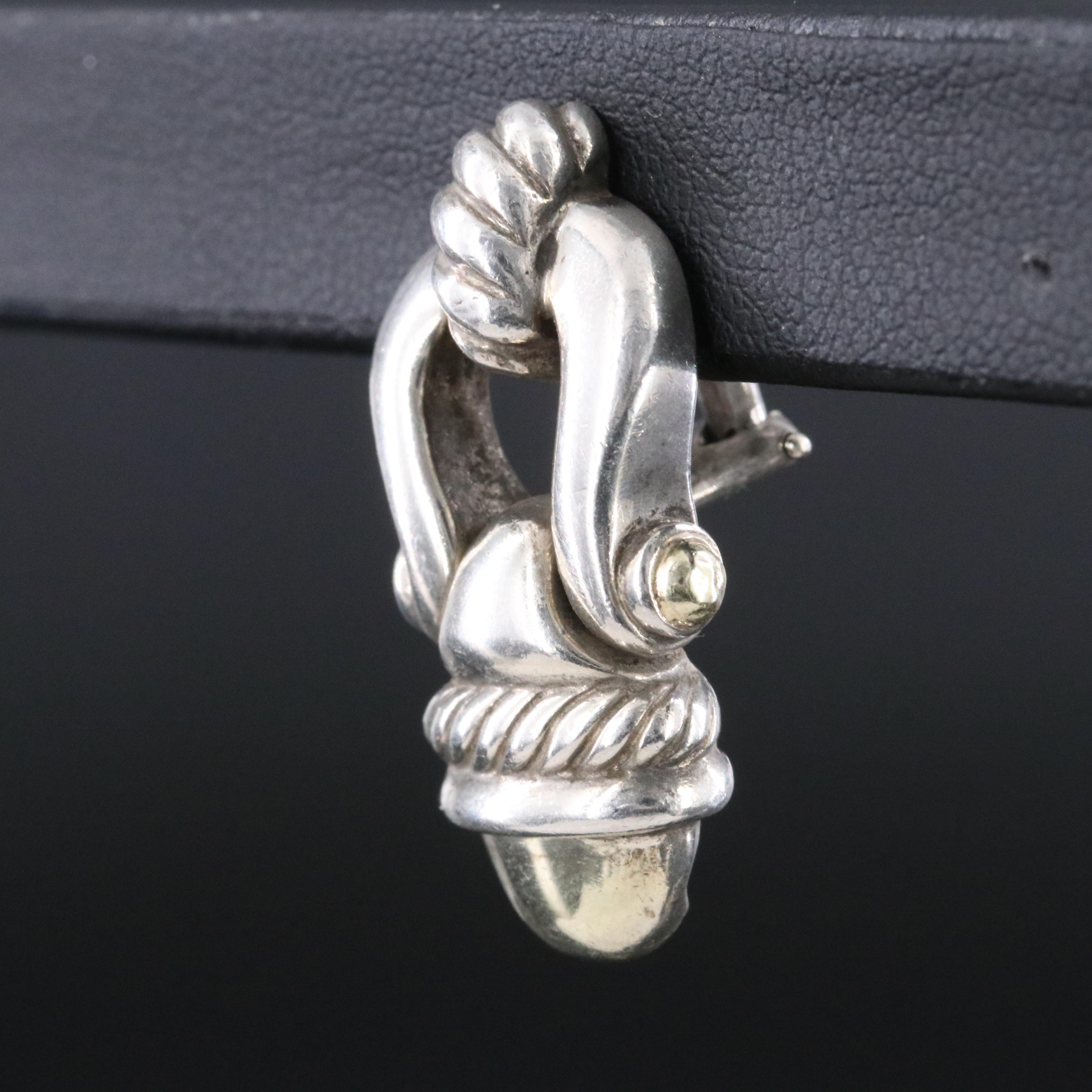 David Yurman Sterling and 14K Acorn Door Knocker Earrings