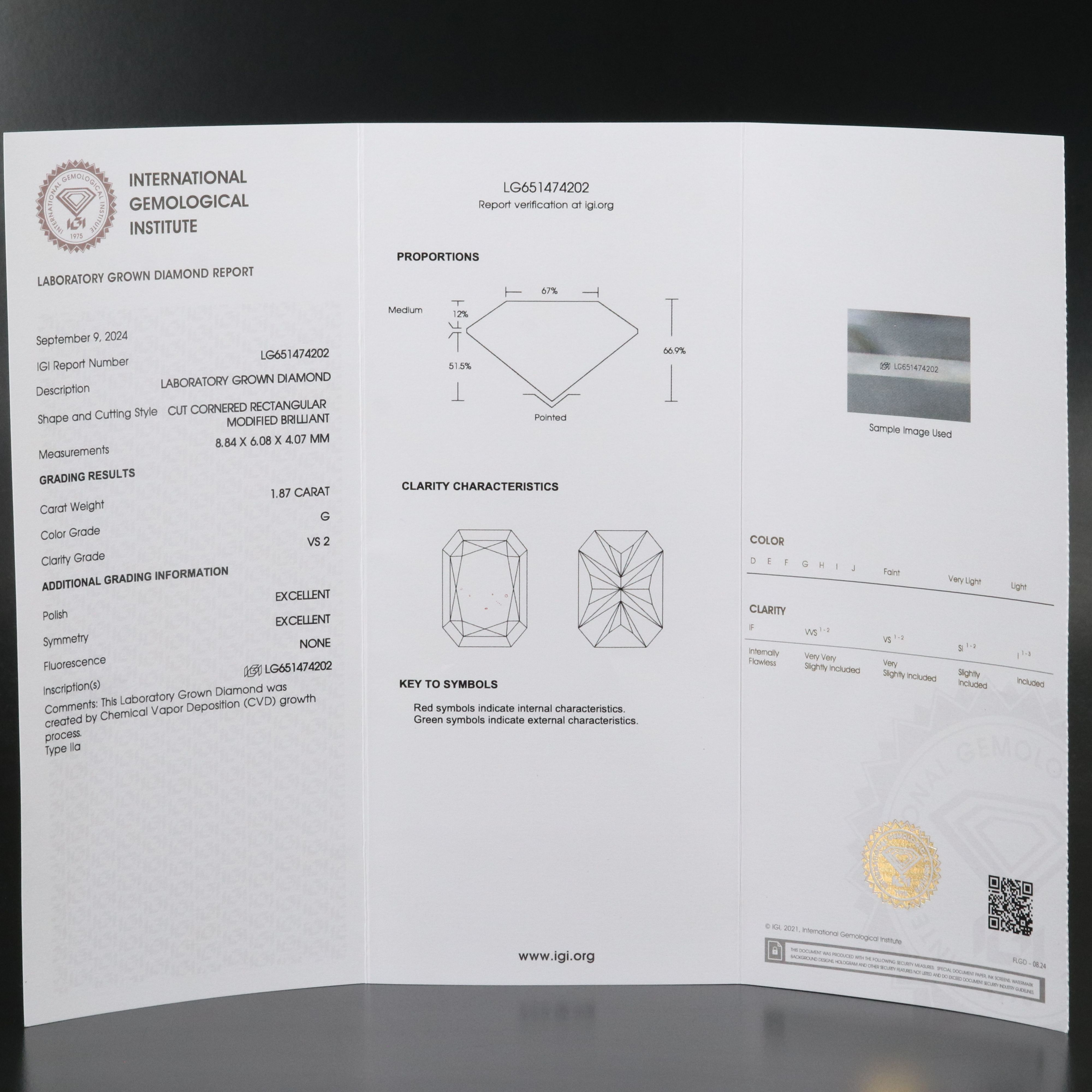 Loose 1.87 CT Lab Grown Diamond with IGI Report