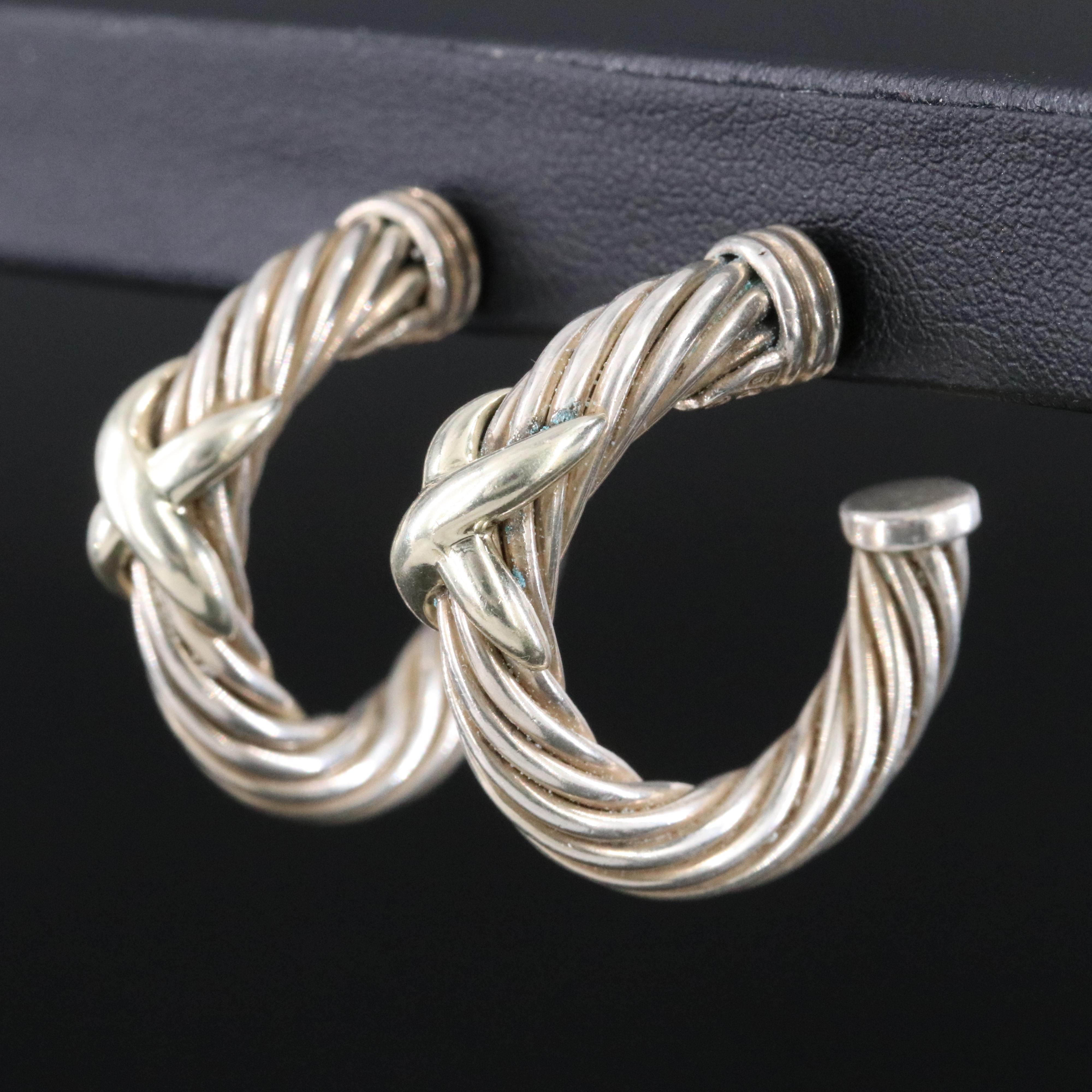 David Yurman Sterling 14K X Cable Classic Hoop Earrings