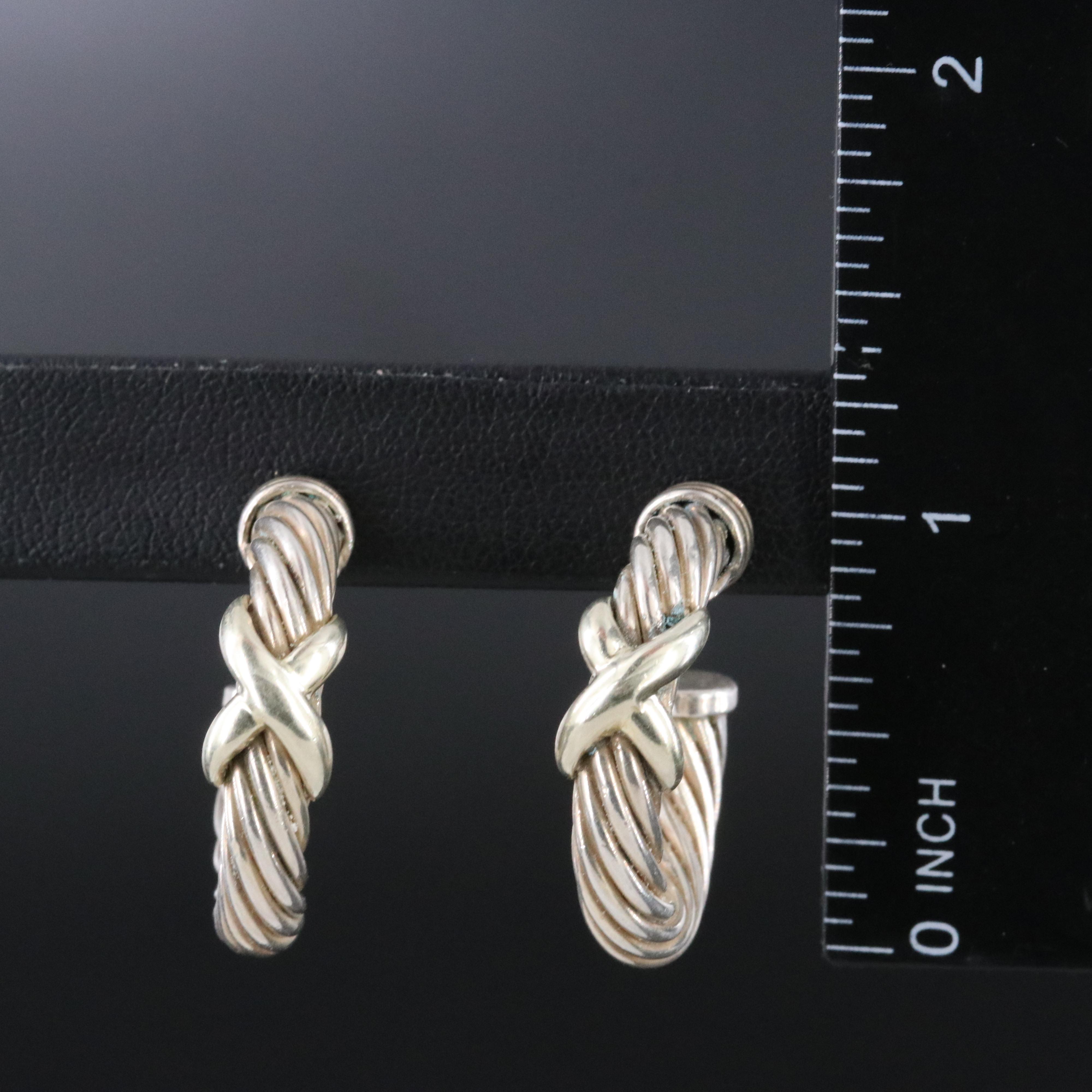 David Yurman Sterling 14K X Cable Classic Hoop Earrings