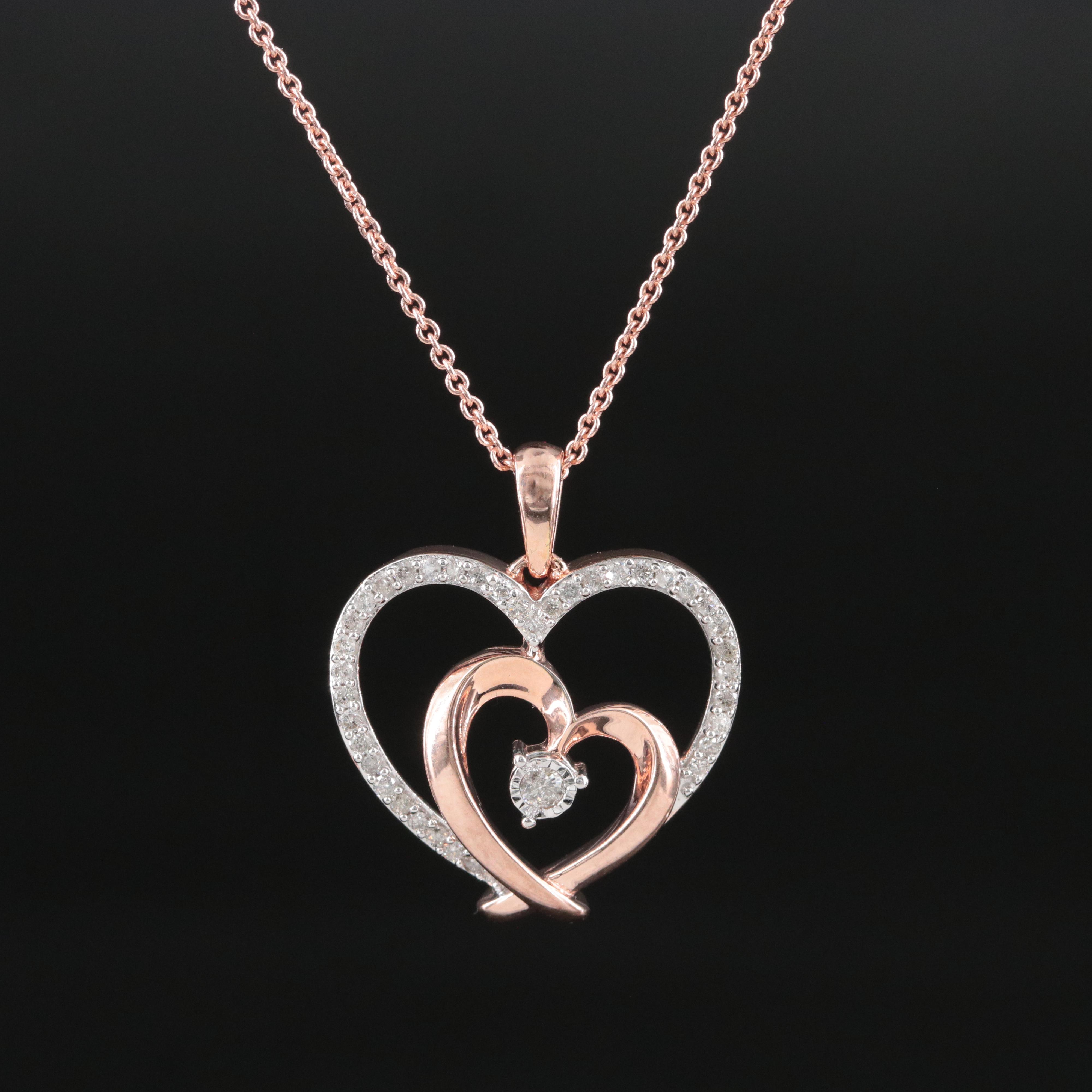 Sterling Diamond Heart Pendant Necklace in Gold Tone