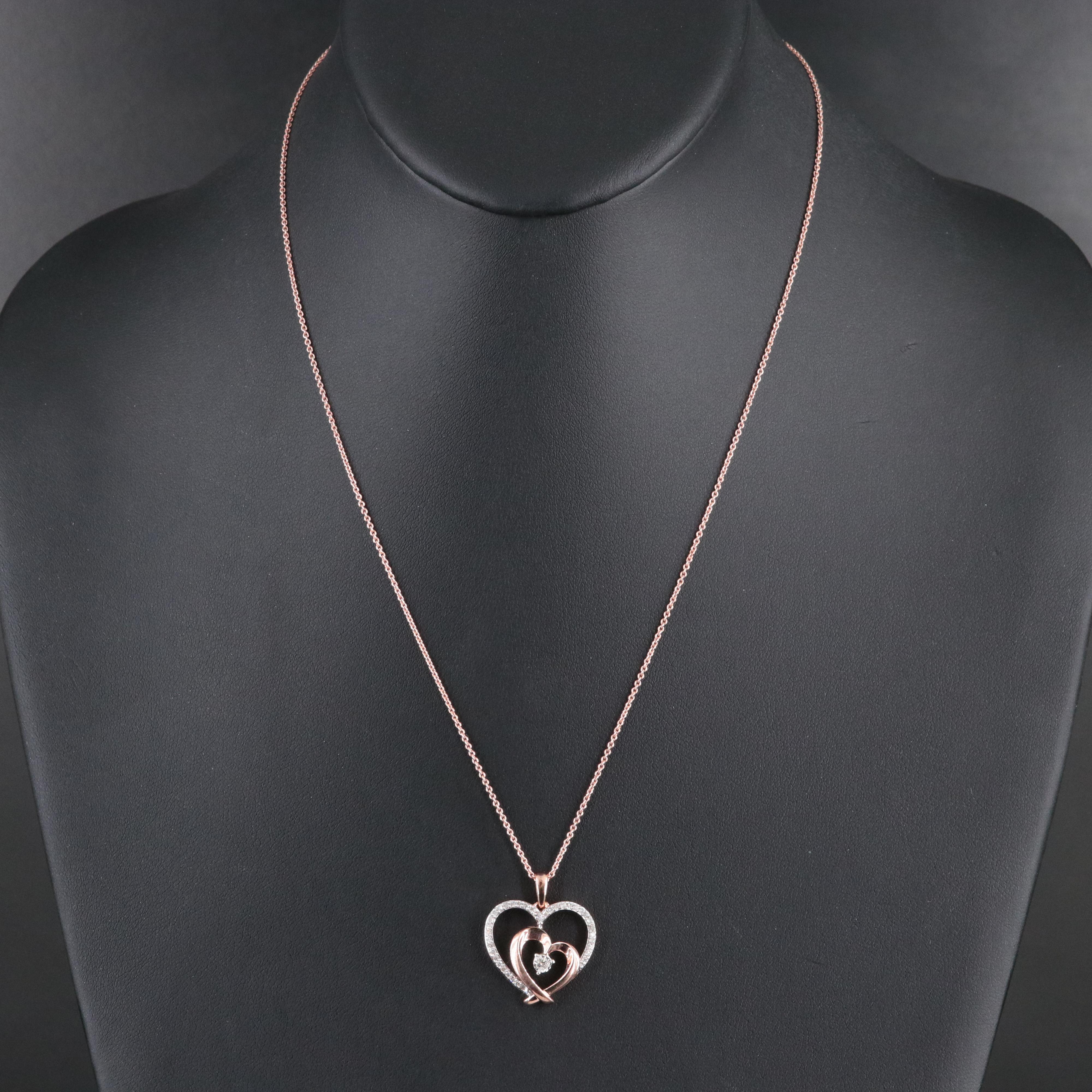 Sterling Diamond Heart Pendant Necklace in Gold Tone