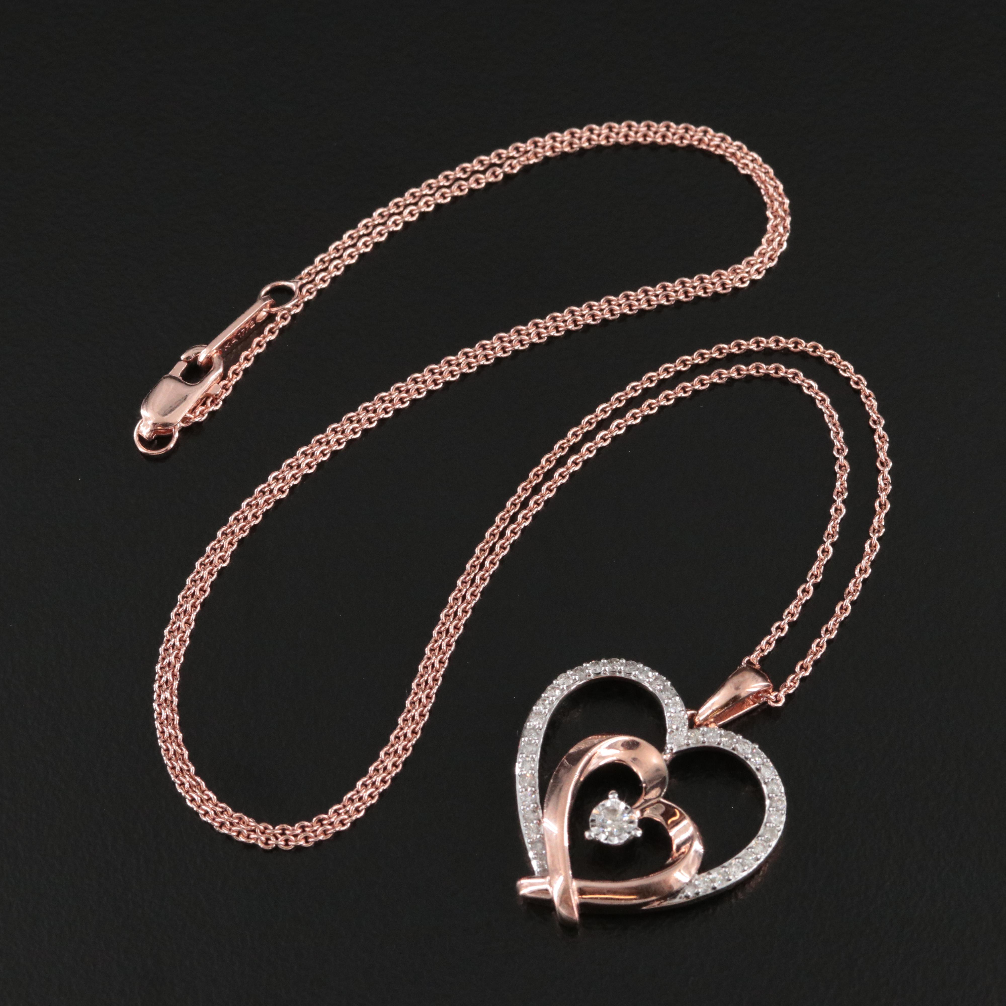 Sterling Diamond Heart Pendant Necklace in Gold Tone