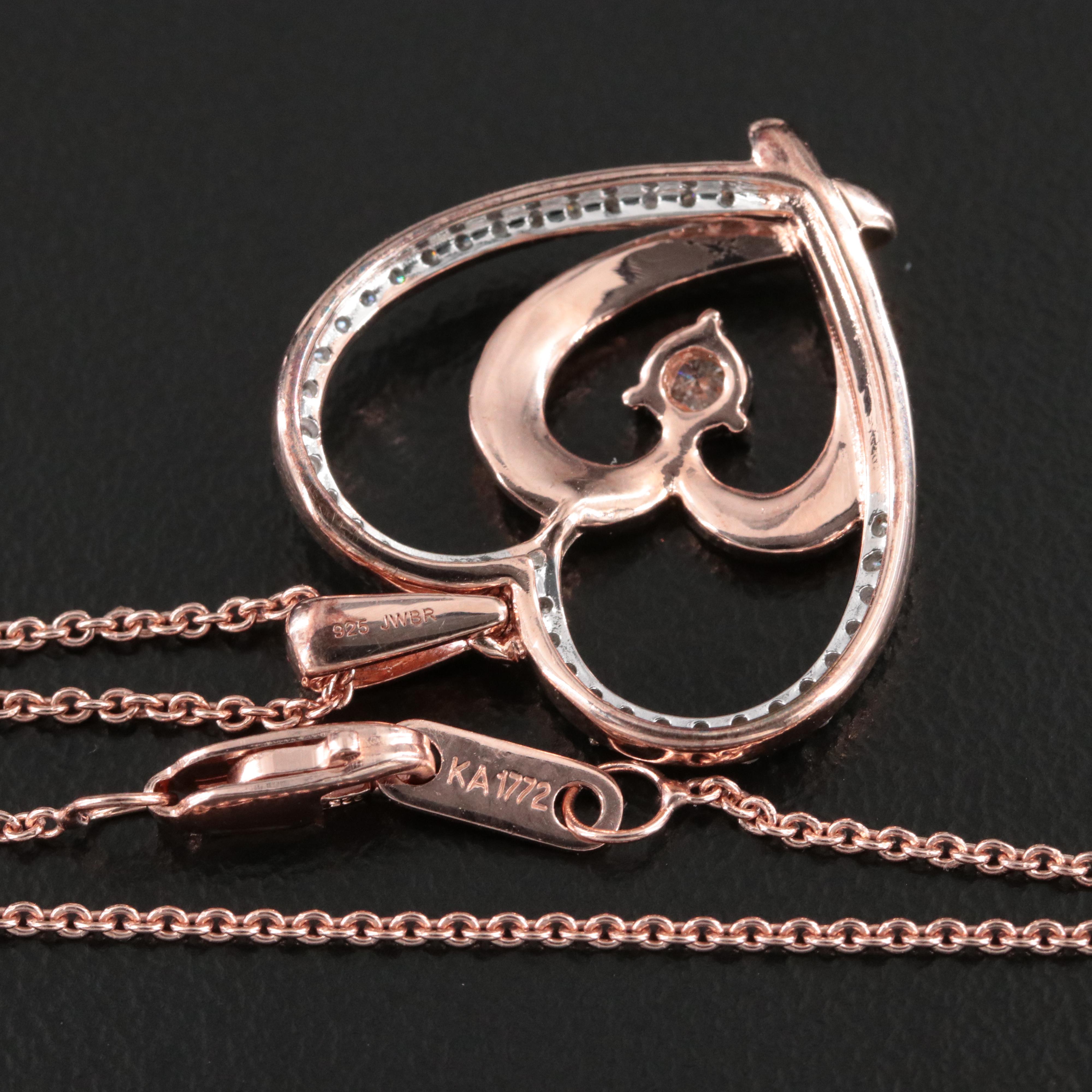 Sterling Diamond Heart Pendant Necklace in Gold Tone