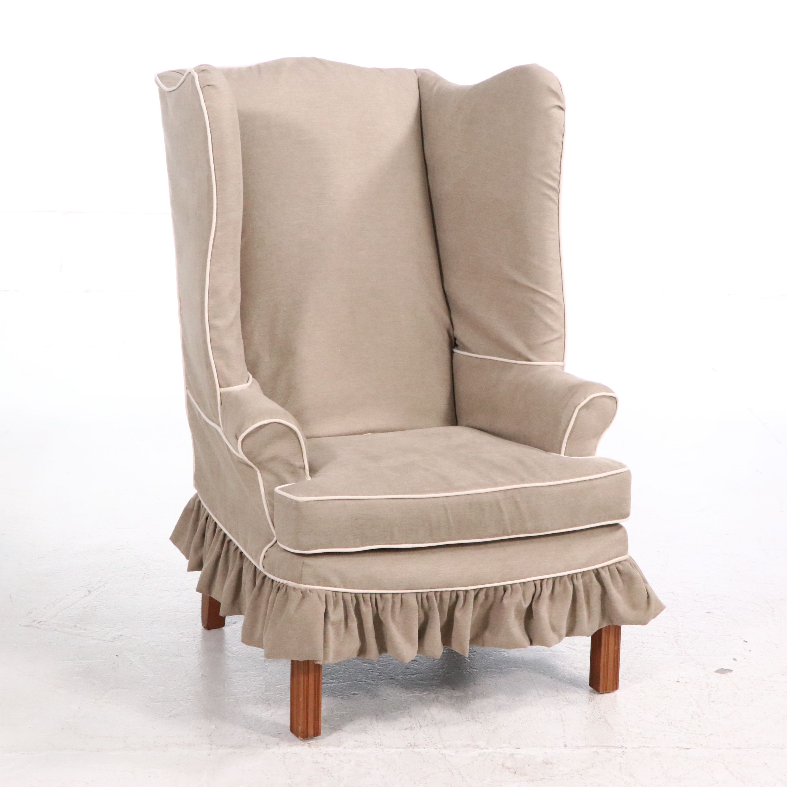 Pair of Dunroven House Red Upholstered Armchairs with Skirts