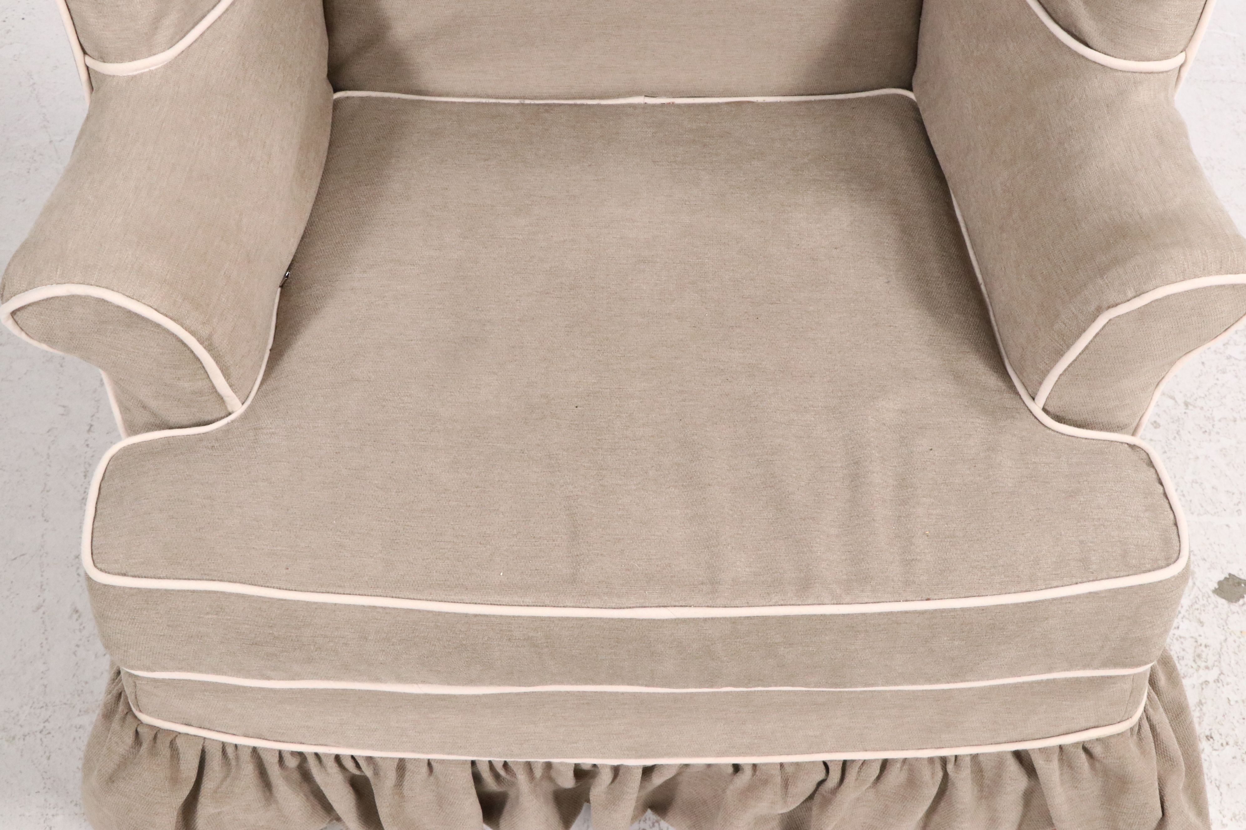 Pair of Dunroven House Red Upholstered Armchairs with Skirts