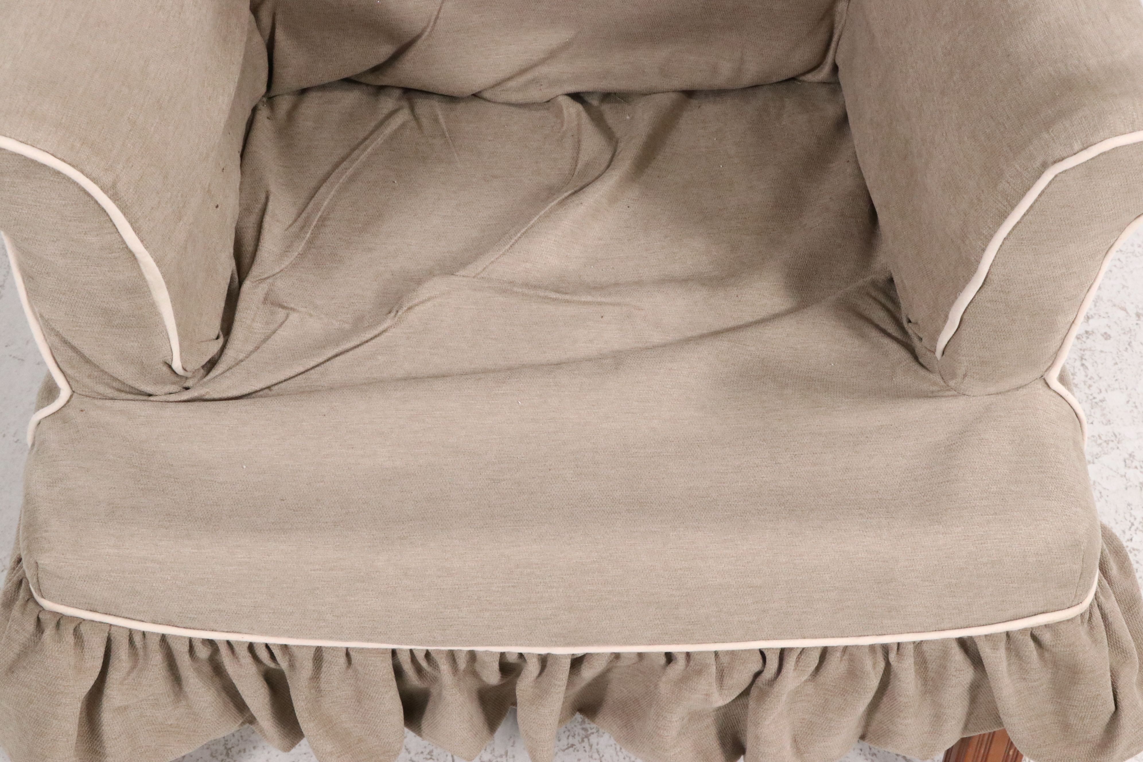 Pair of Dunroven House Red Upholstered Armchairs with Skirts