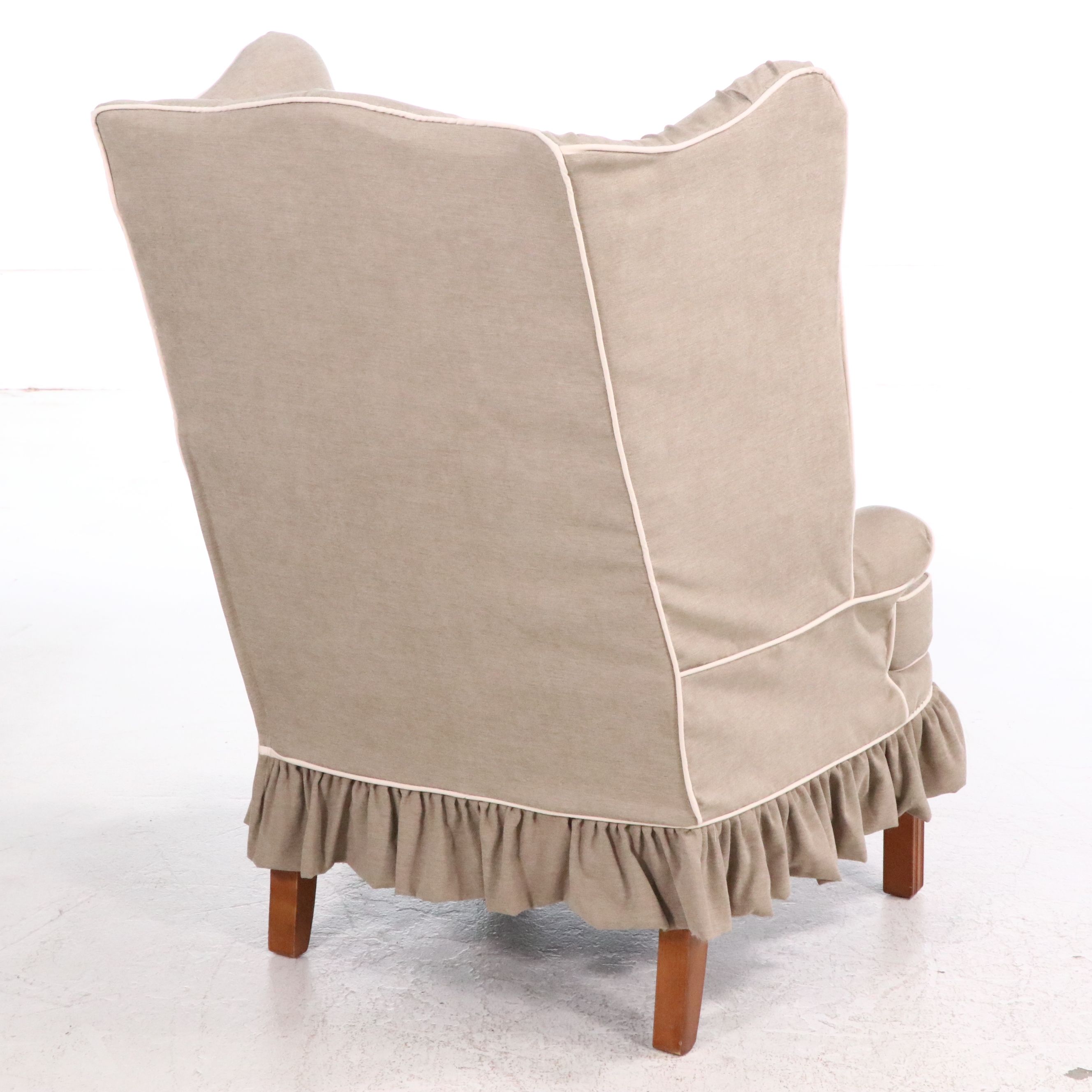 Pair of Dunroven House Red Upholstered Armchairs with Skirts