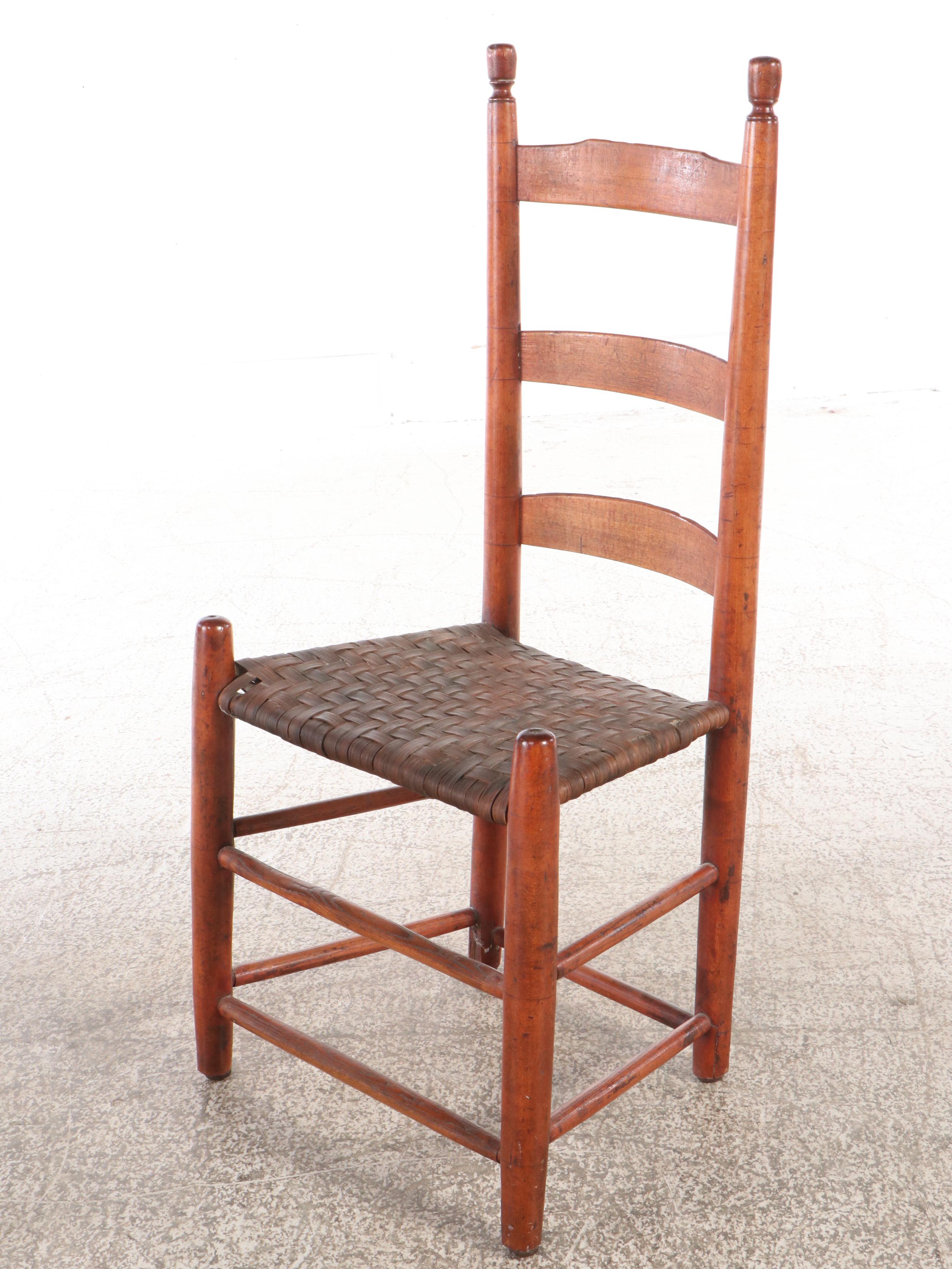 Pair of Ladder Back Wooden Side Chairs with Woven Seats