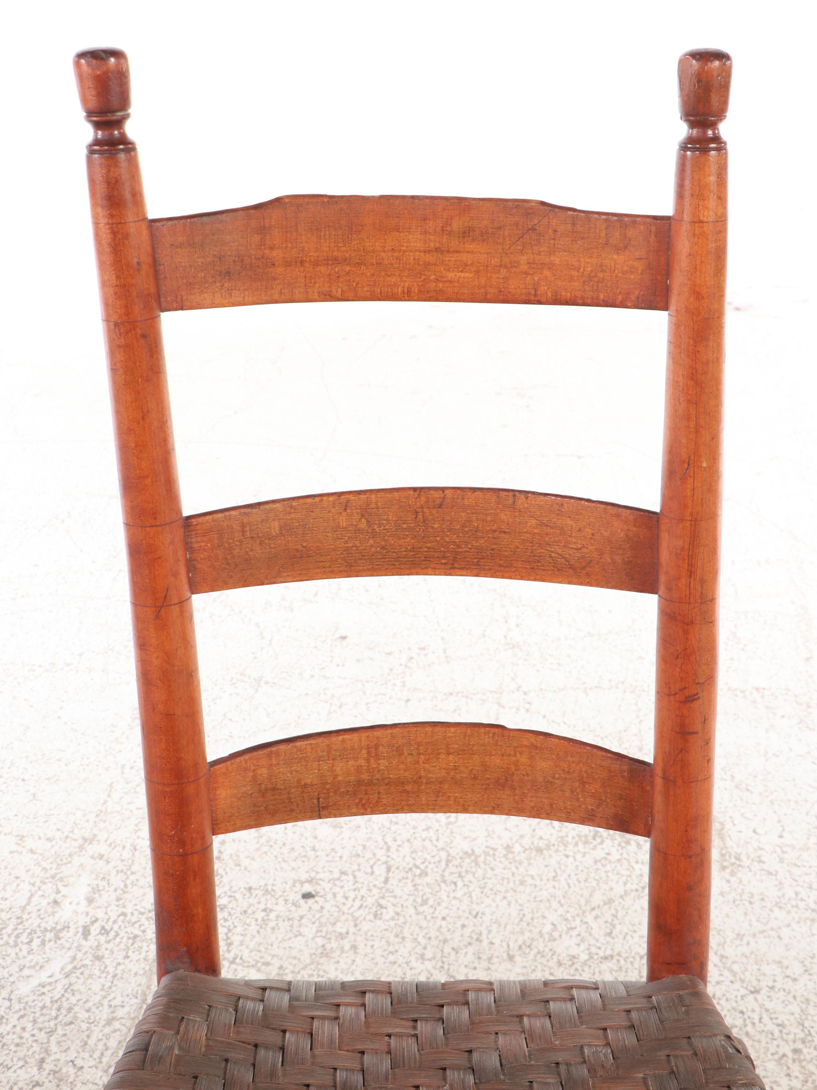 Pair of Ladder Back Wooden Side Chairs with Woven Seats