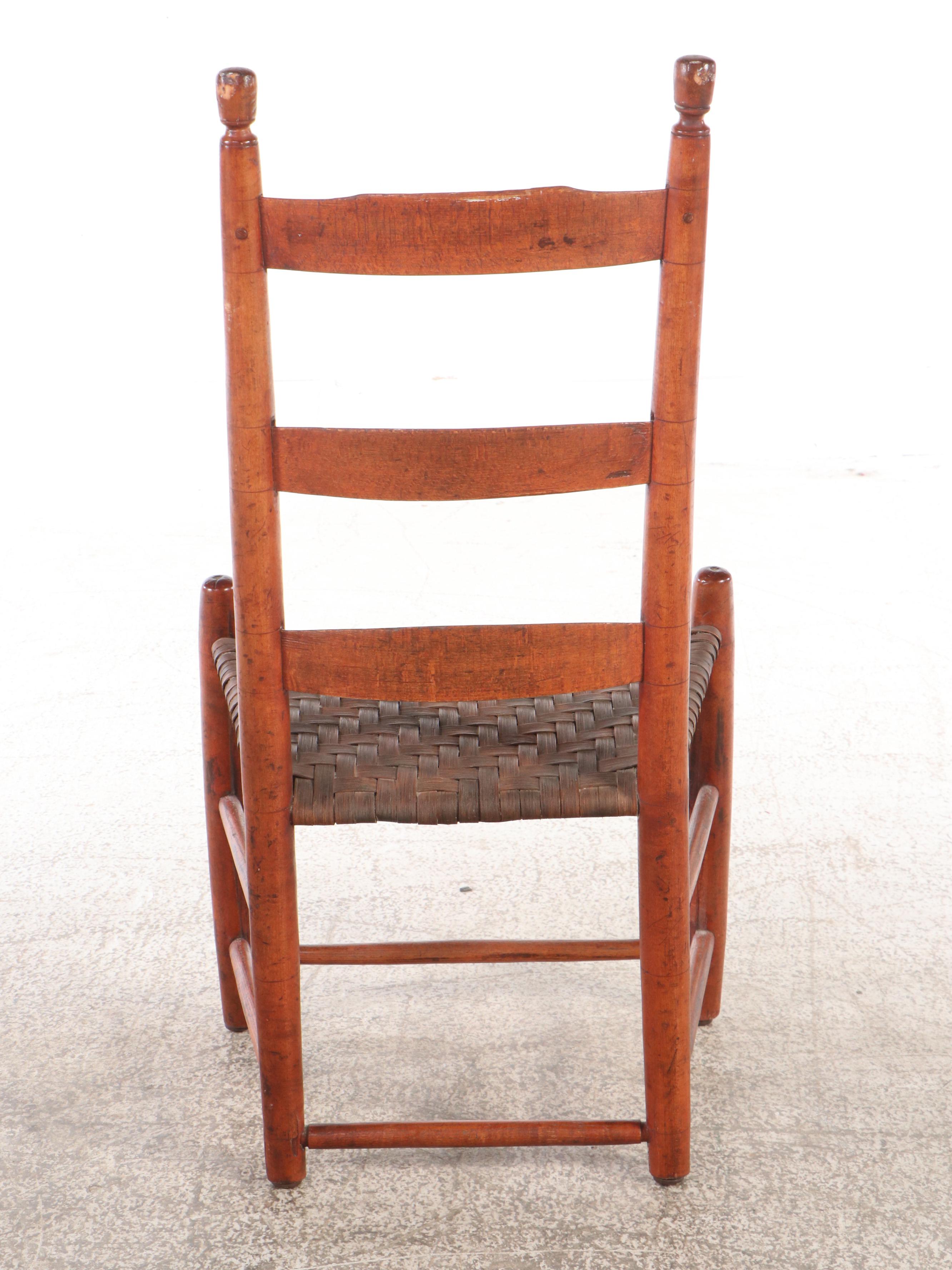 Pair of Ladder Back Wooden Side Chairs with Woven Seats